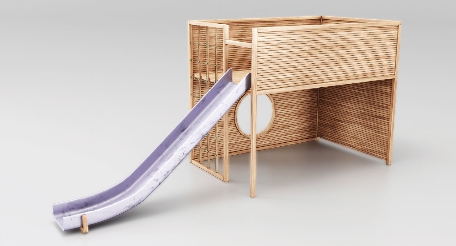 Childrens Slide Wooden Low-poly 3D model_1