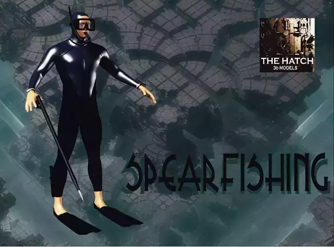 Spearfishing man in diving suit holding spear Low-poly 3D model