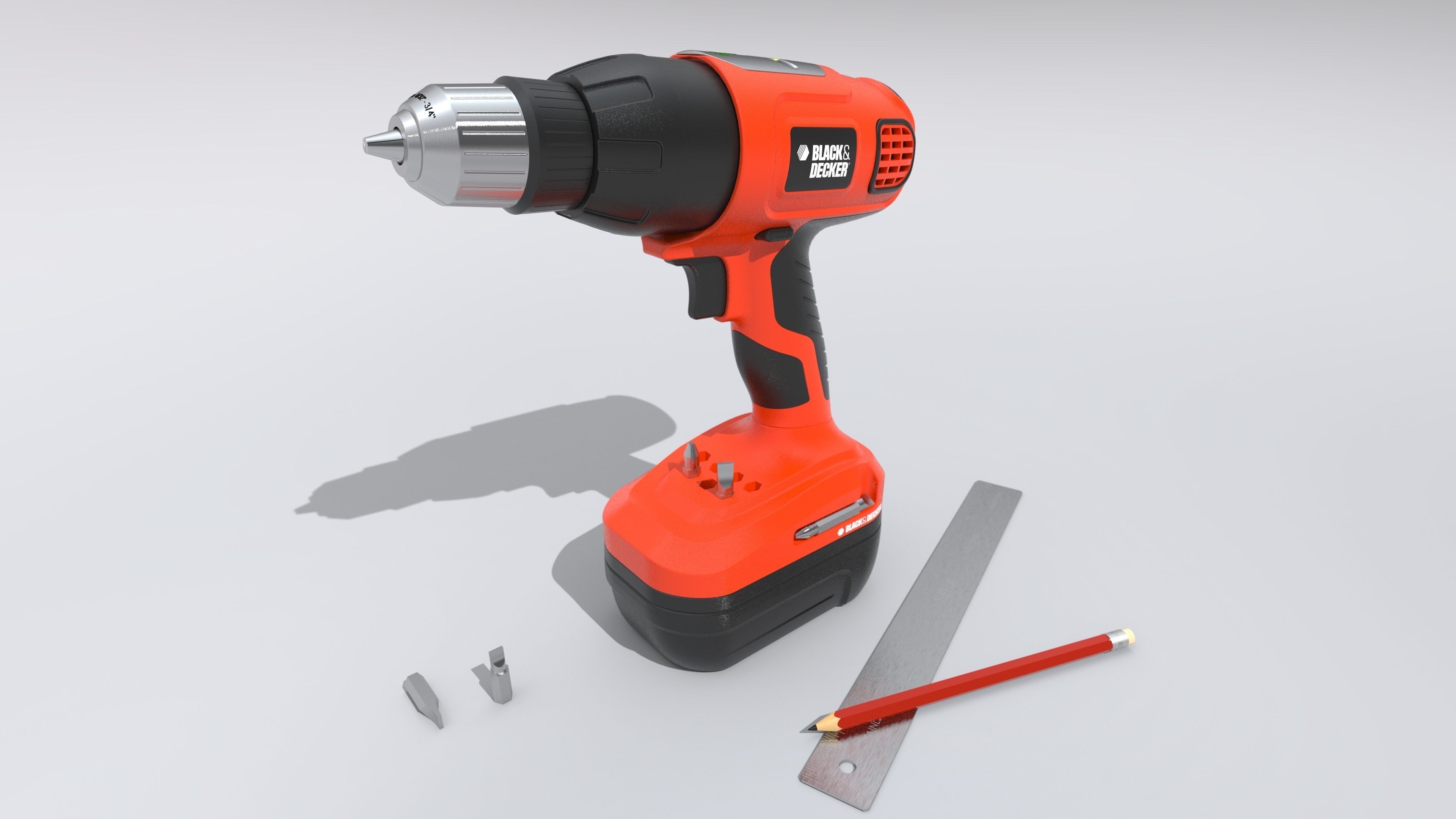 Black Decker Cordless Drill Free 3D model_1