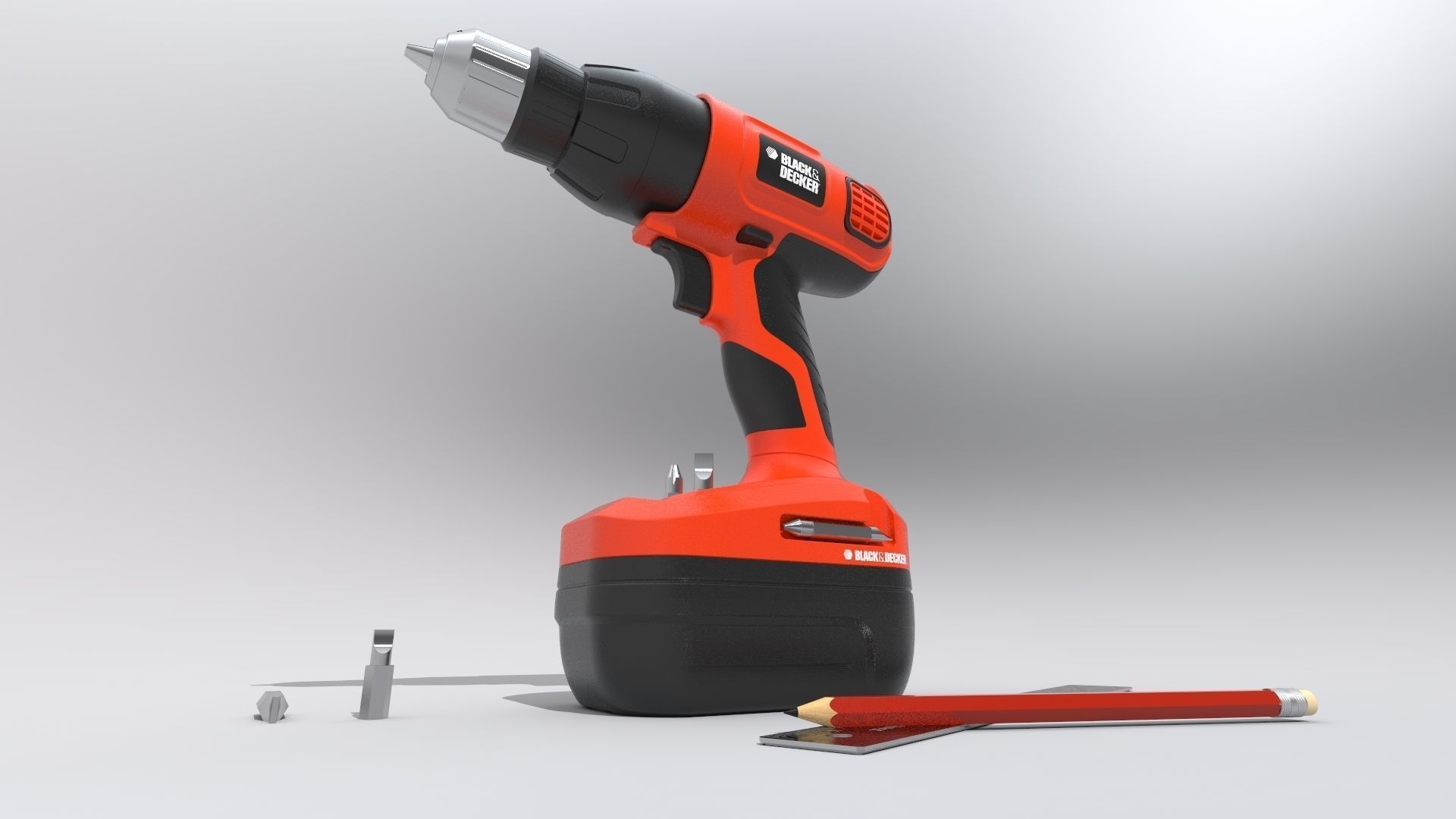 Black Decker Cordless Drill Free 3D model_3