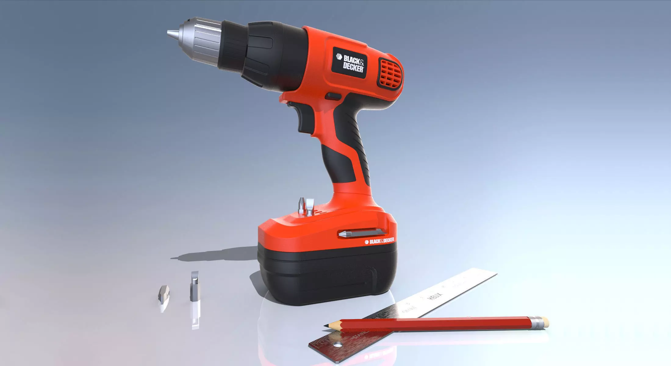 Black Decker Cordless Drill Free 3D model_0