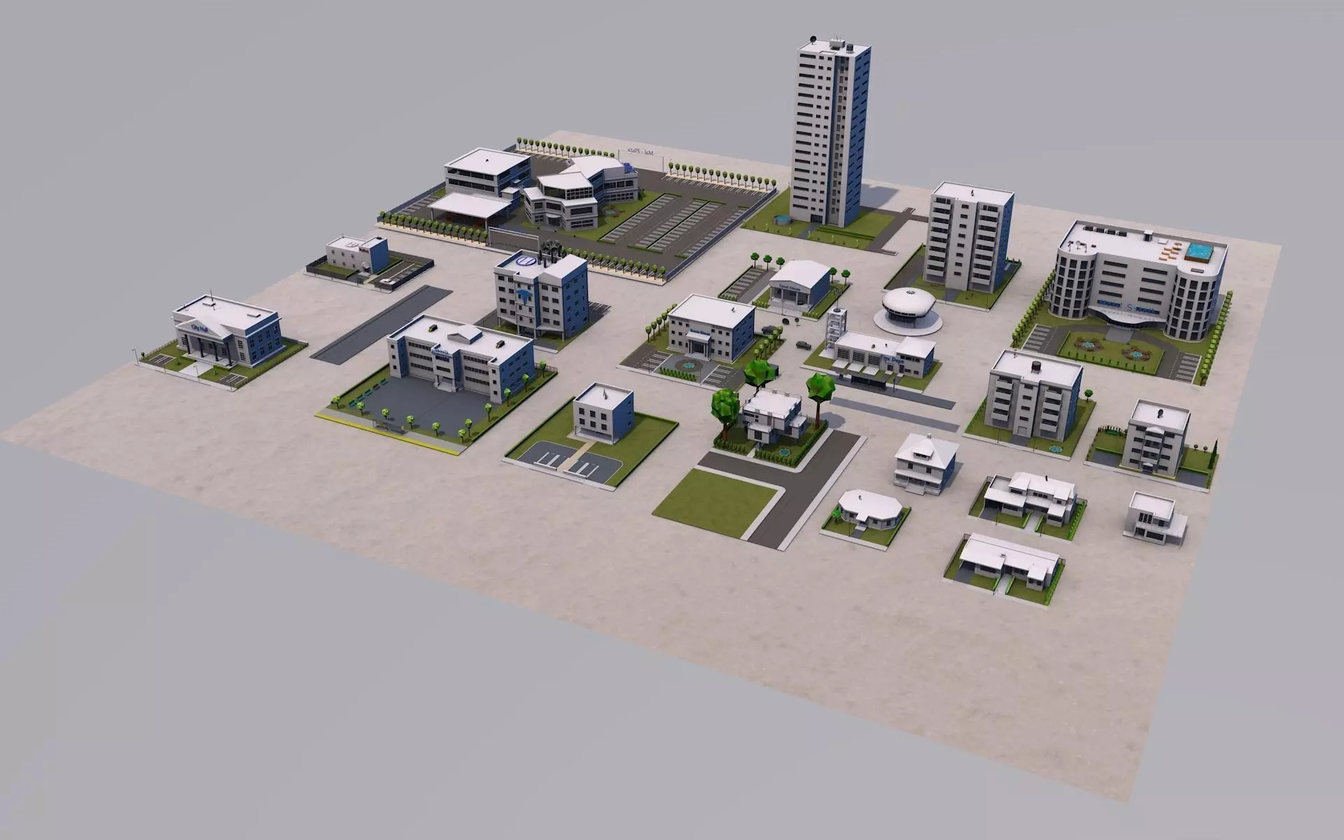 Low Poly Building set ready for game also 3D model_0