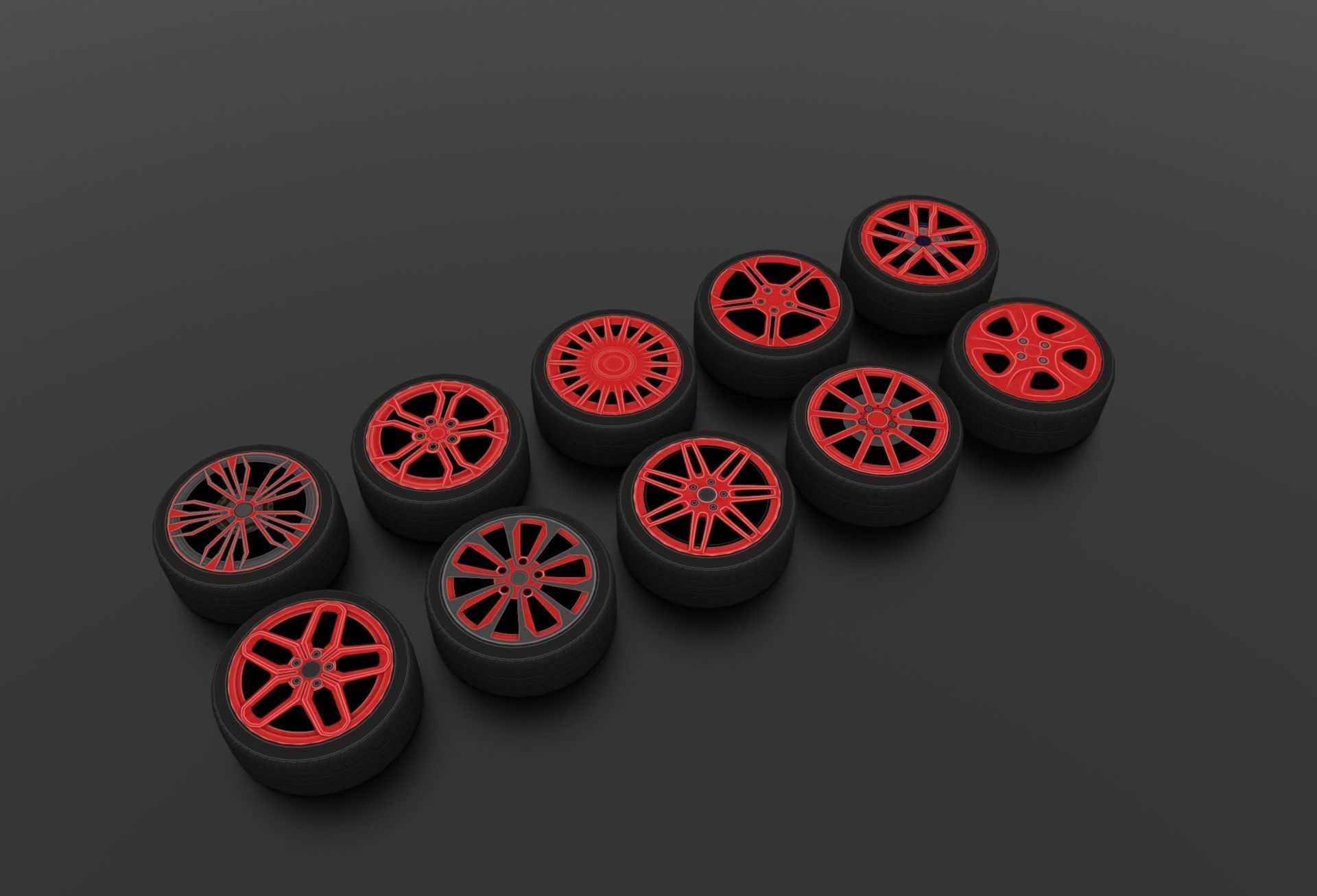 Low poly wheels pack 1 Low-poly 3D model_4