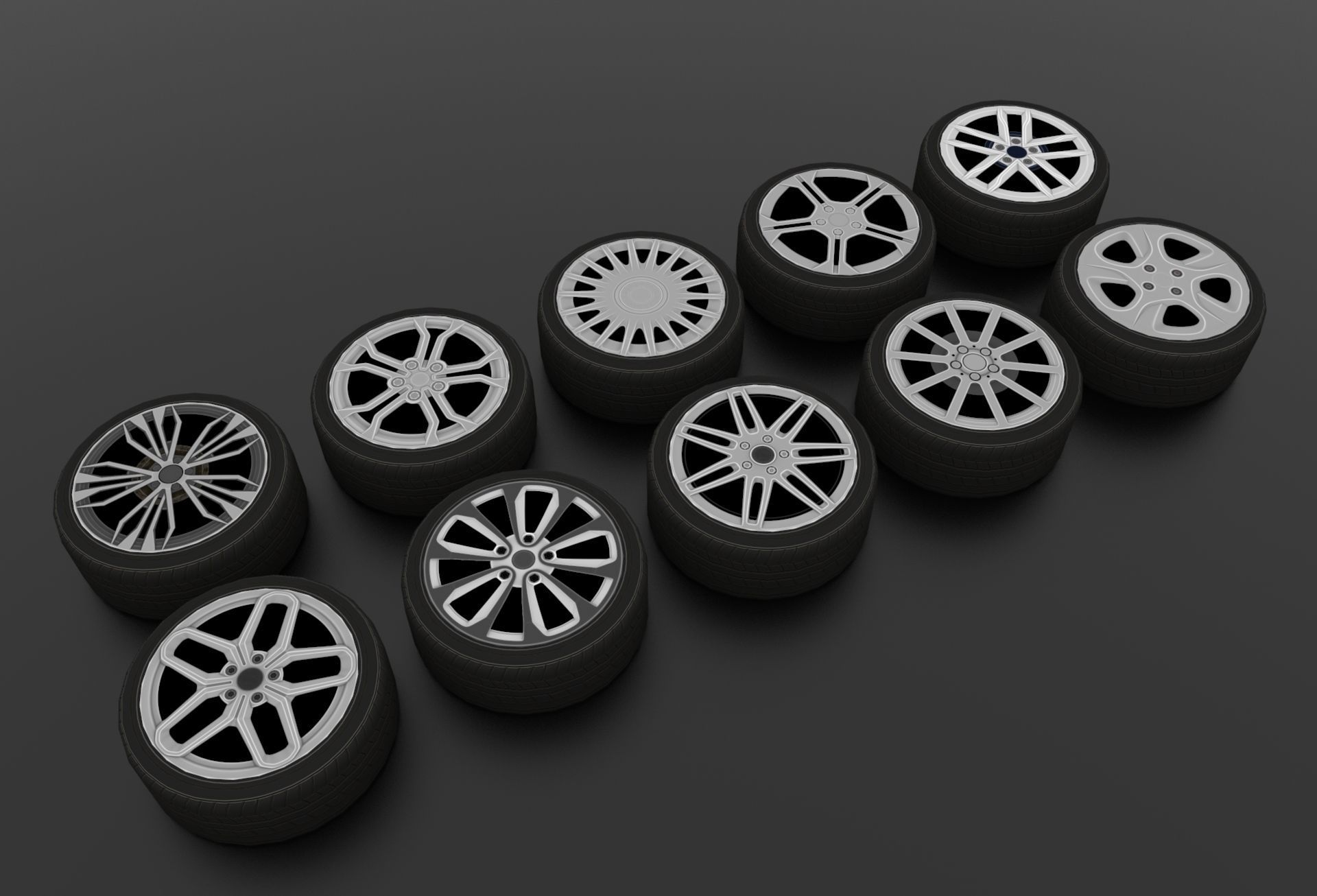 Low poly wheels pack 1 Low-poly 3D model_1