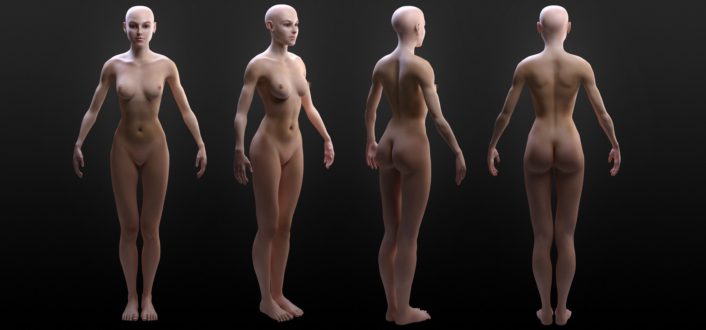 Realistic Female Character Low-poly 3D model_1