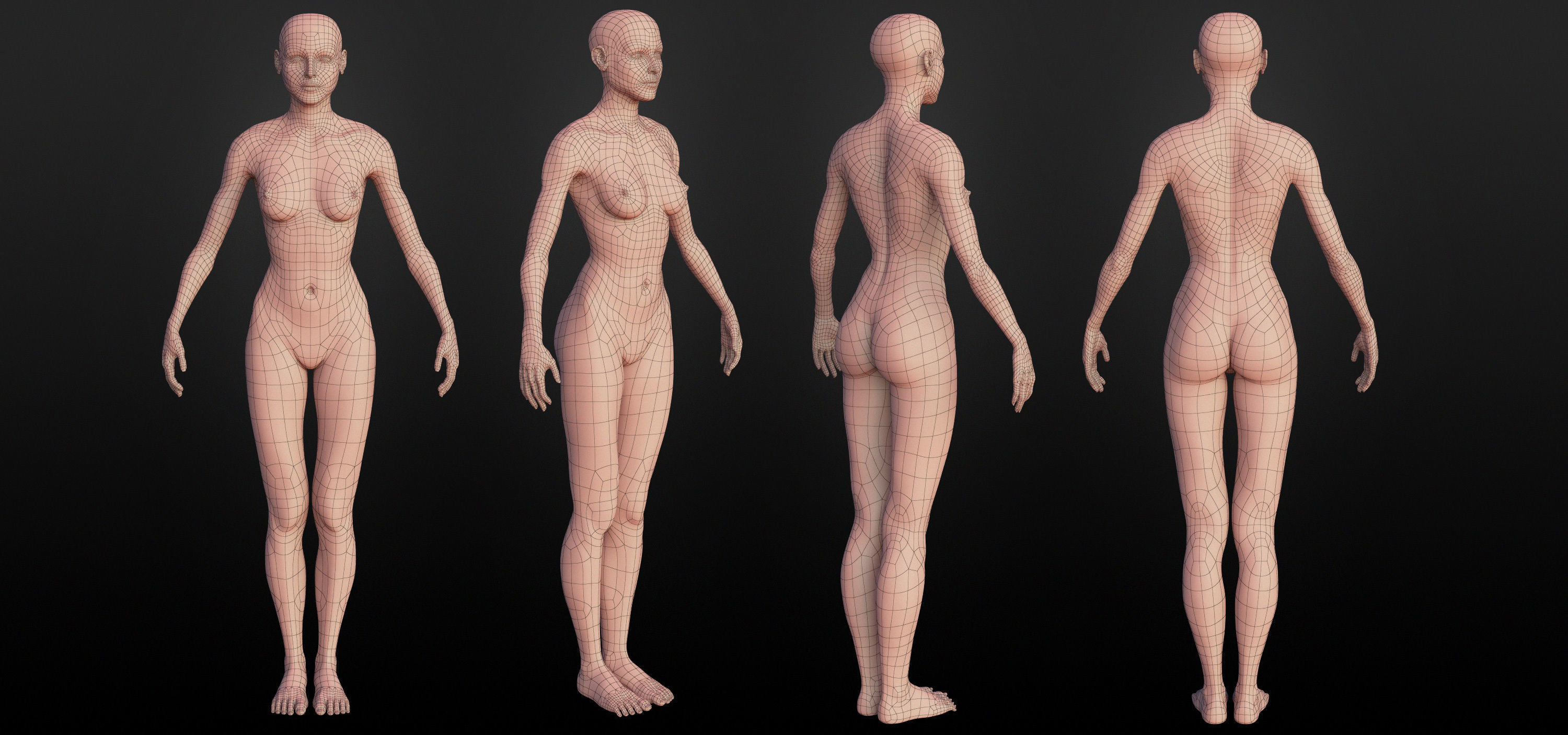 Realistic Female Character Low-poly 3D model_3