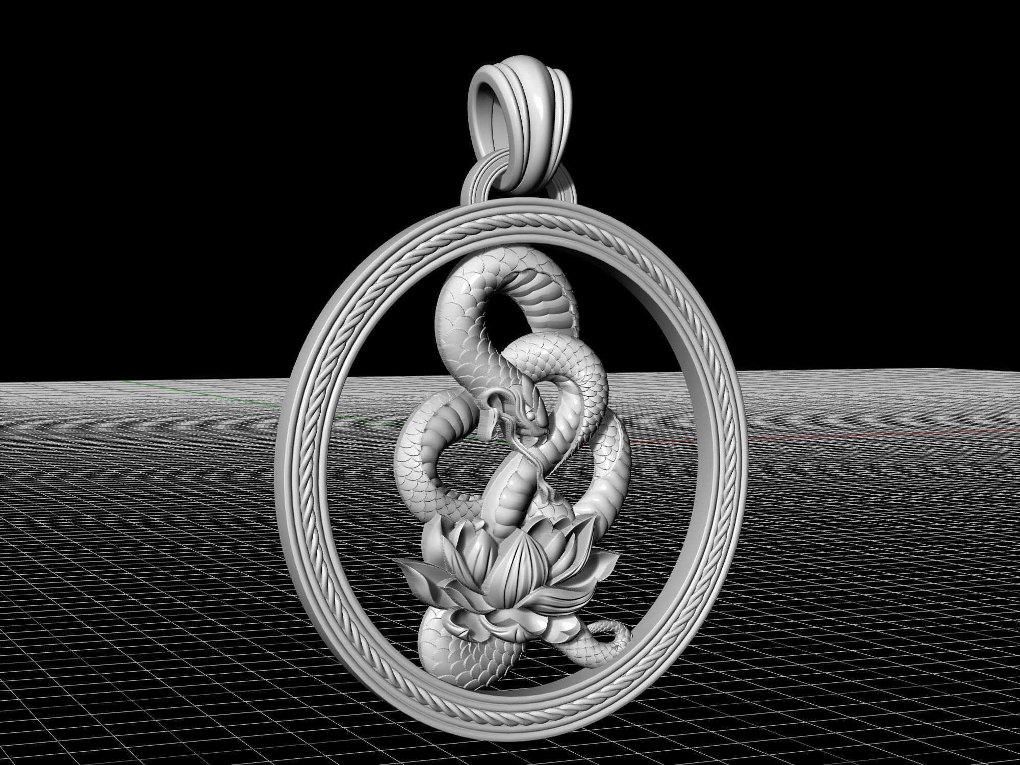 Snake with flower pendant 3D print model_8