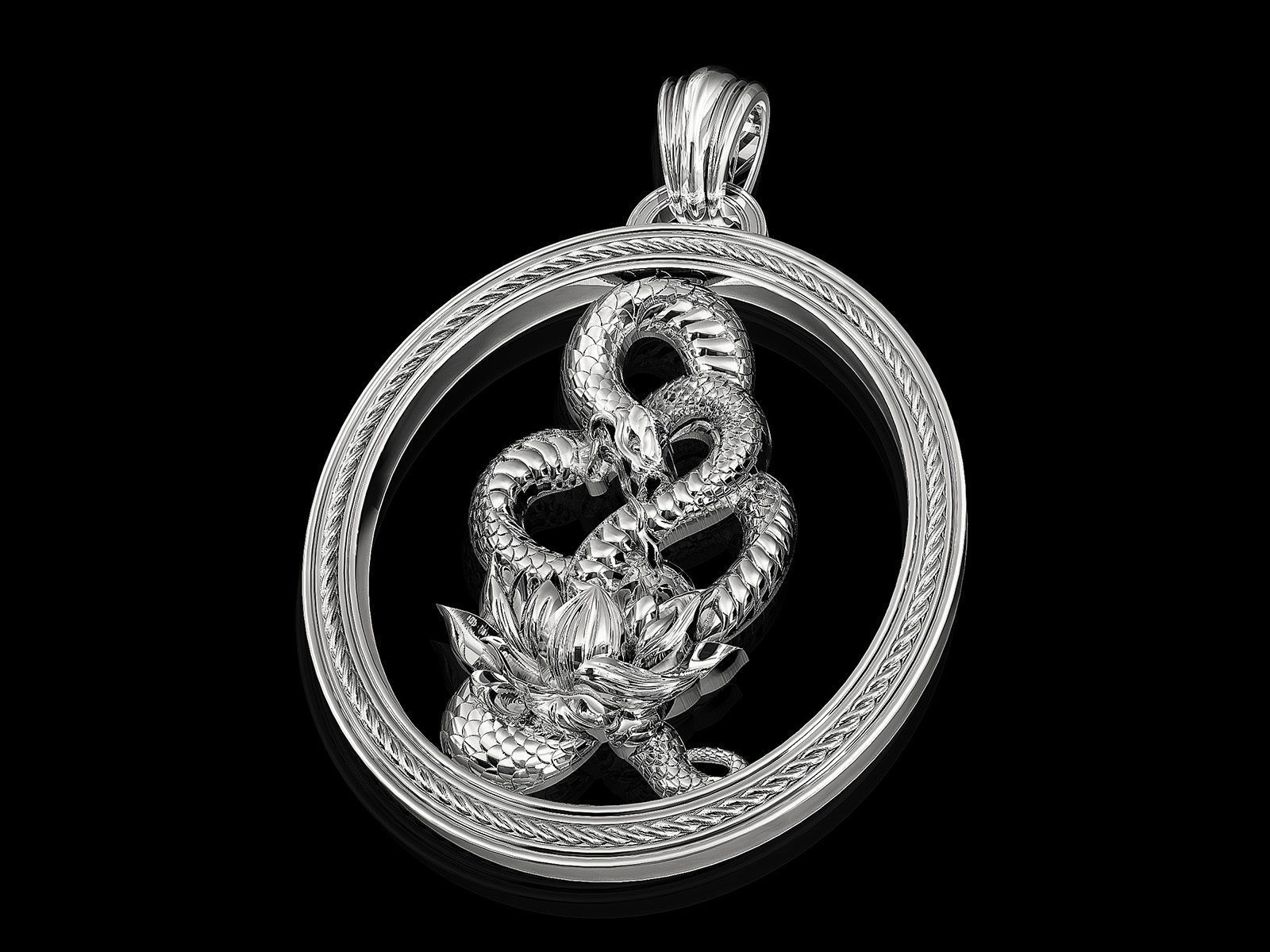 Snake with flower pendant 3D print model_2