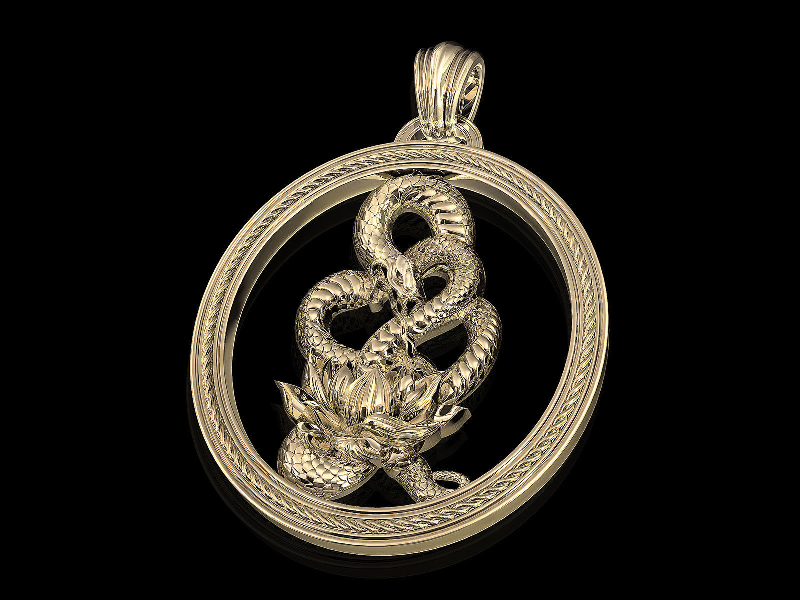 Snake with flower pendant 3D print model_1