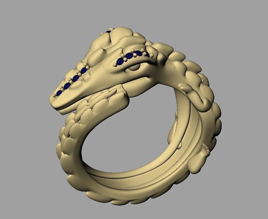 crocodile ring 3D print model_2