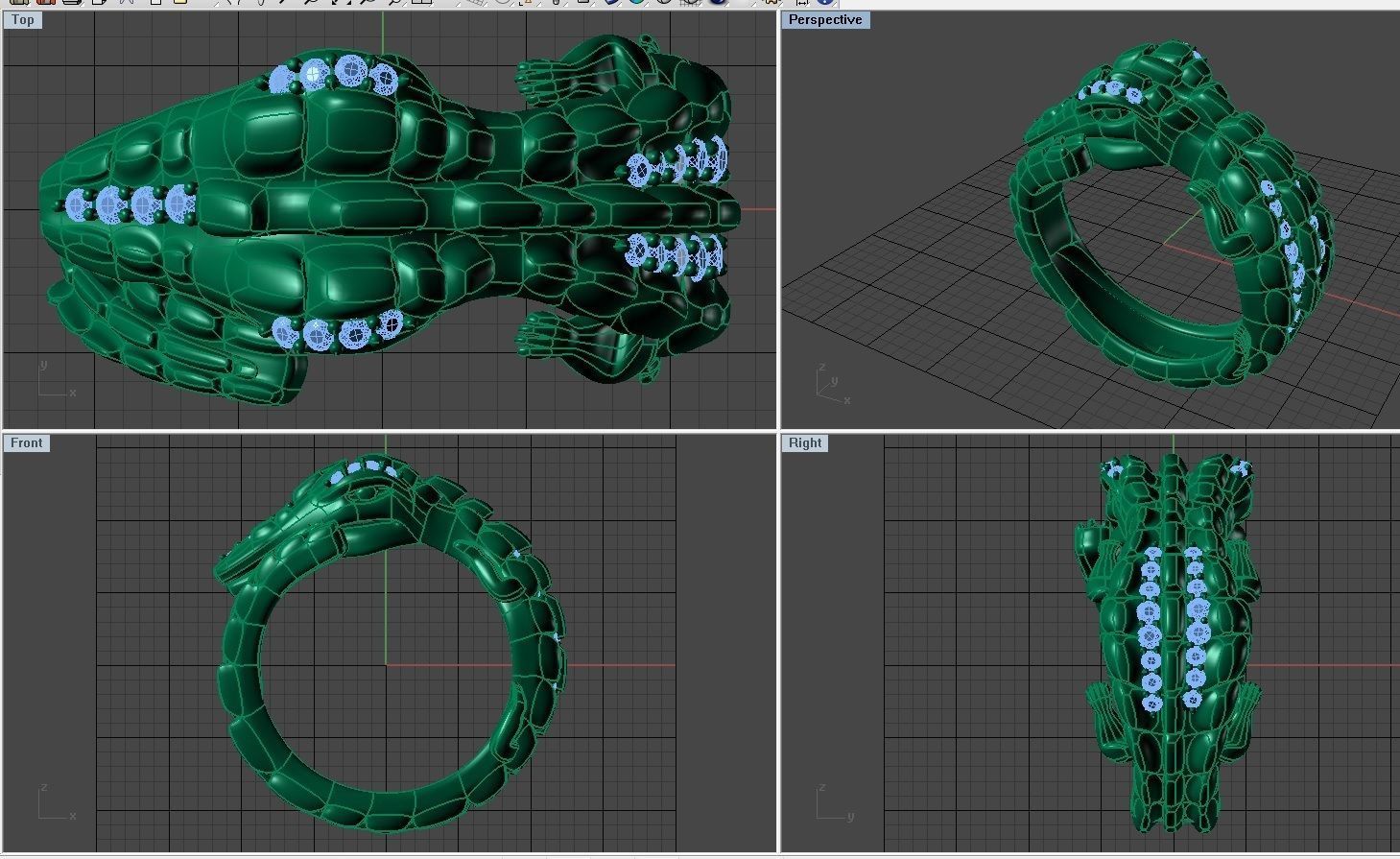 crocodile ring 3D print model_3