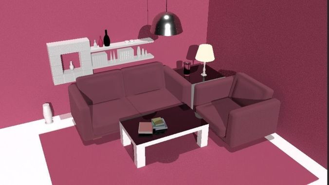 3D cartoon Modern Living Room Low-poly 3D model