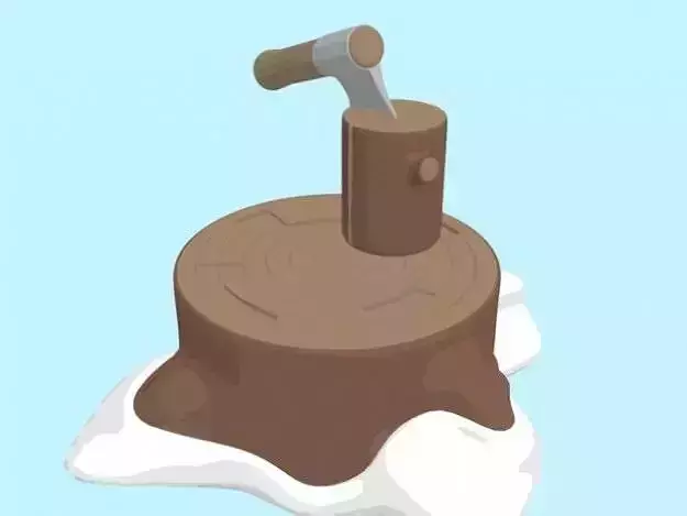 Cartoon Snow Covered Stump with axe 3D model