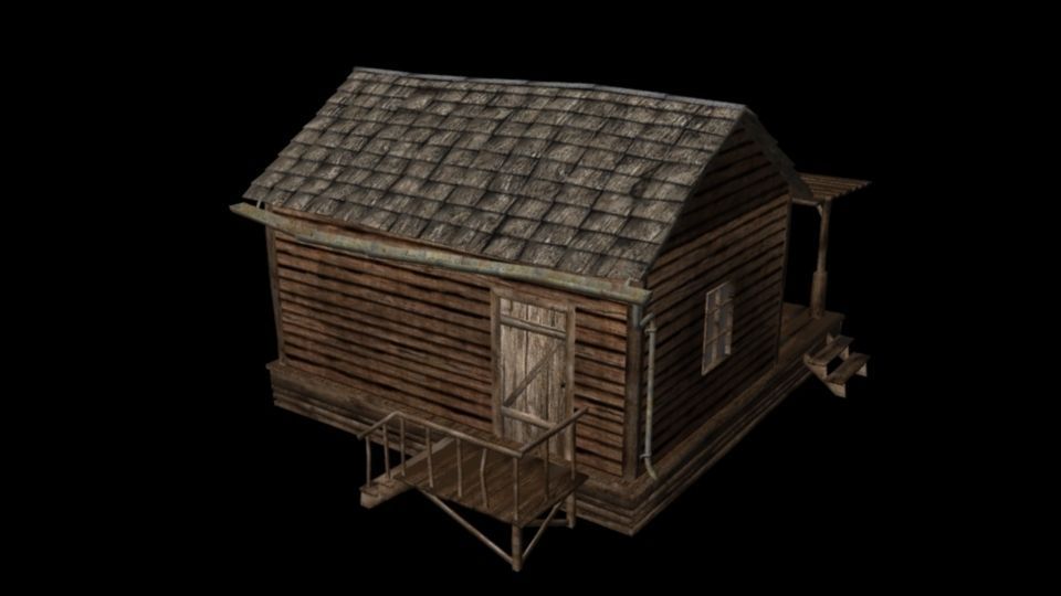 Old Wooden House Low-poly 3D model_4