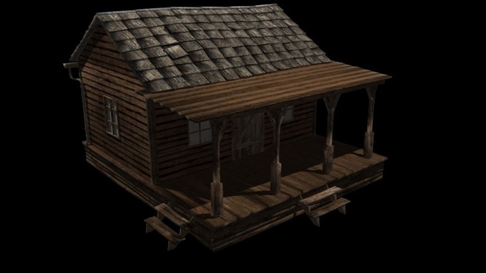 Old Wooden House Low-poly 3D model_1