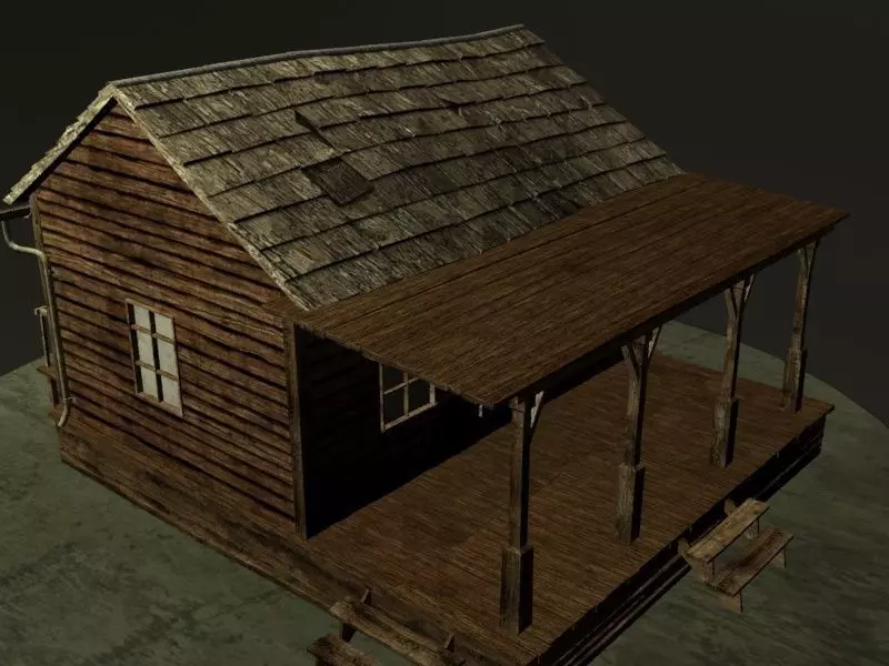 Old Wooden House Low-poly 3D model_0