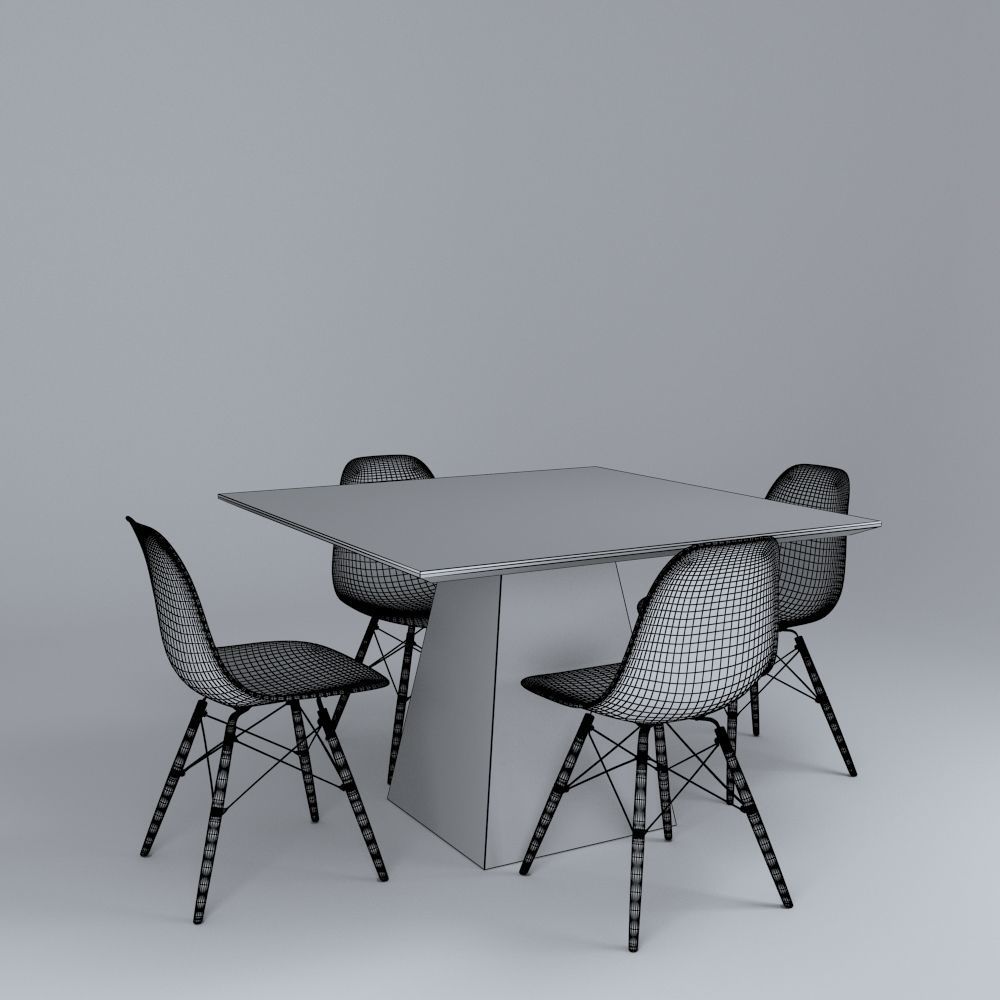 Table and Eames Chairs 3D model_5