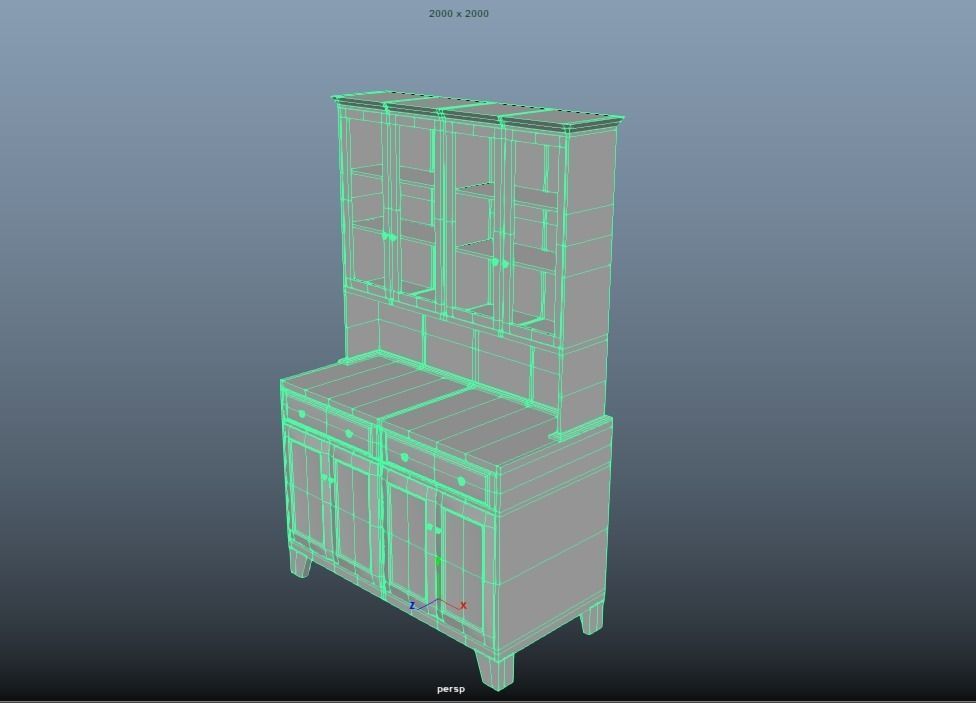 Cupboard wooden cabinet with doors and drawers 3D model_5