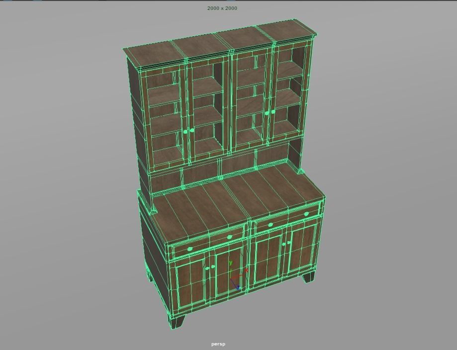 Cupboard wooden cabinet with doors and drawers 3D model_2