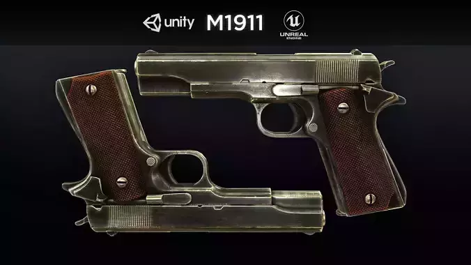 PBR Colt M1911 with Bonus Camo Textures for FPS  Low-poly 3D model