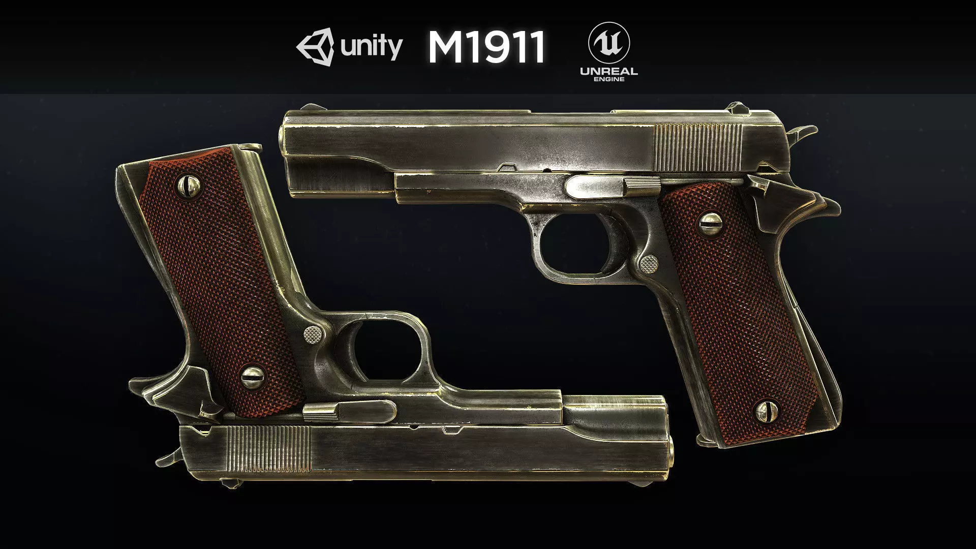 PBR Colt M1911 with Bonus Camo Textures for FPS  Low-poly 3D model_0