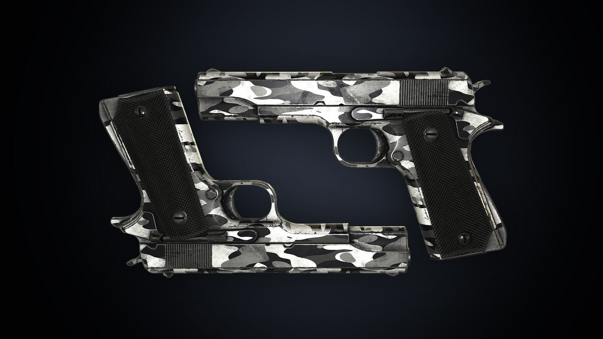 PBR Colt M1911 with Bonus Camo Textures for FPS  Low-poly 3D model_4