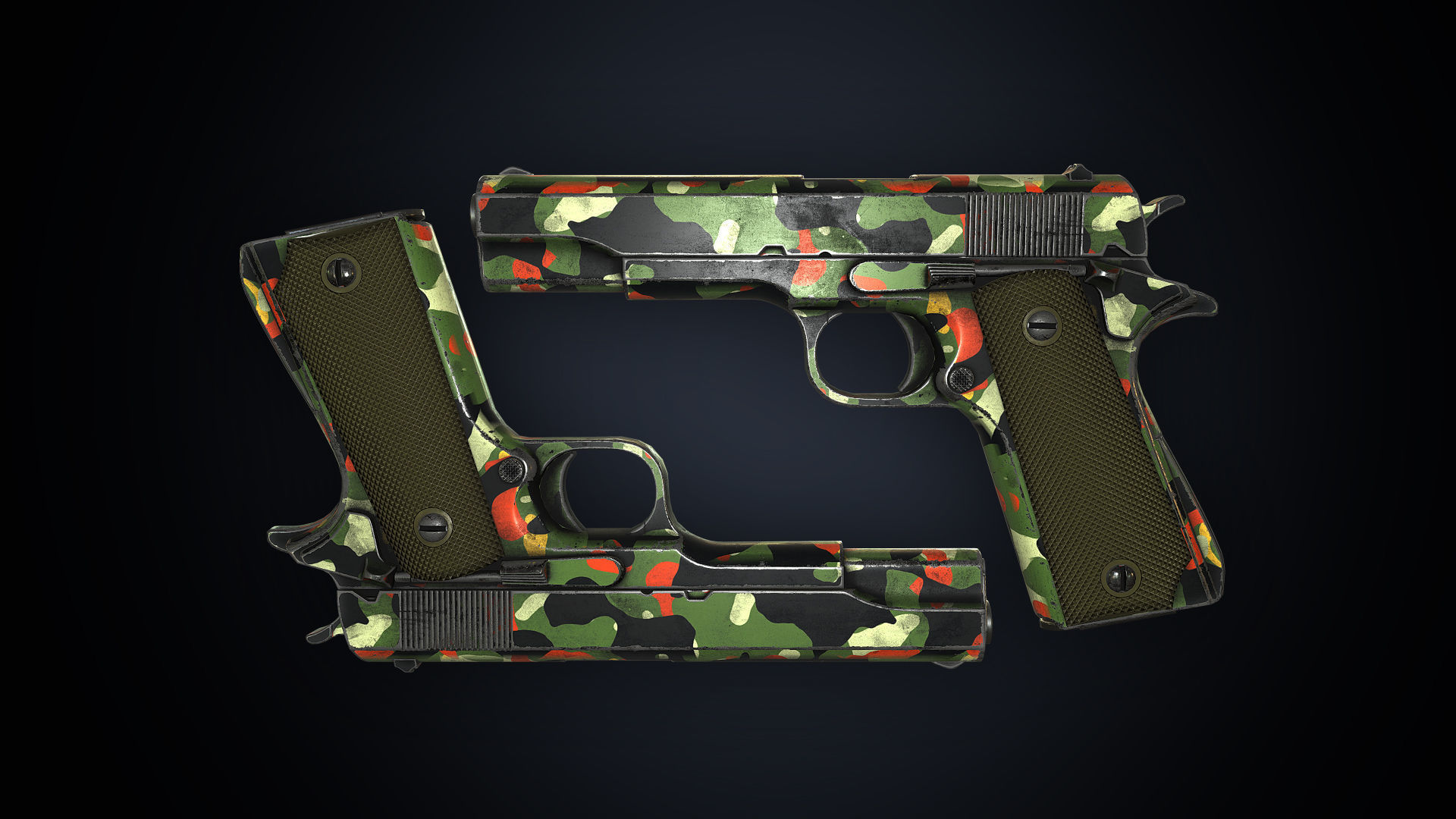 PBR Colt M1911 with Bonus Camo Textures for FPS  Low-poly 3D model_8