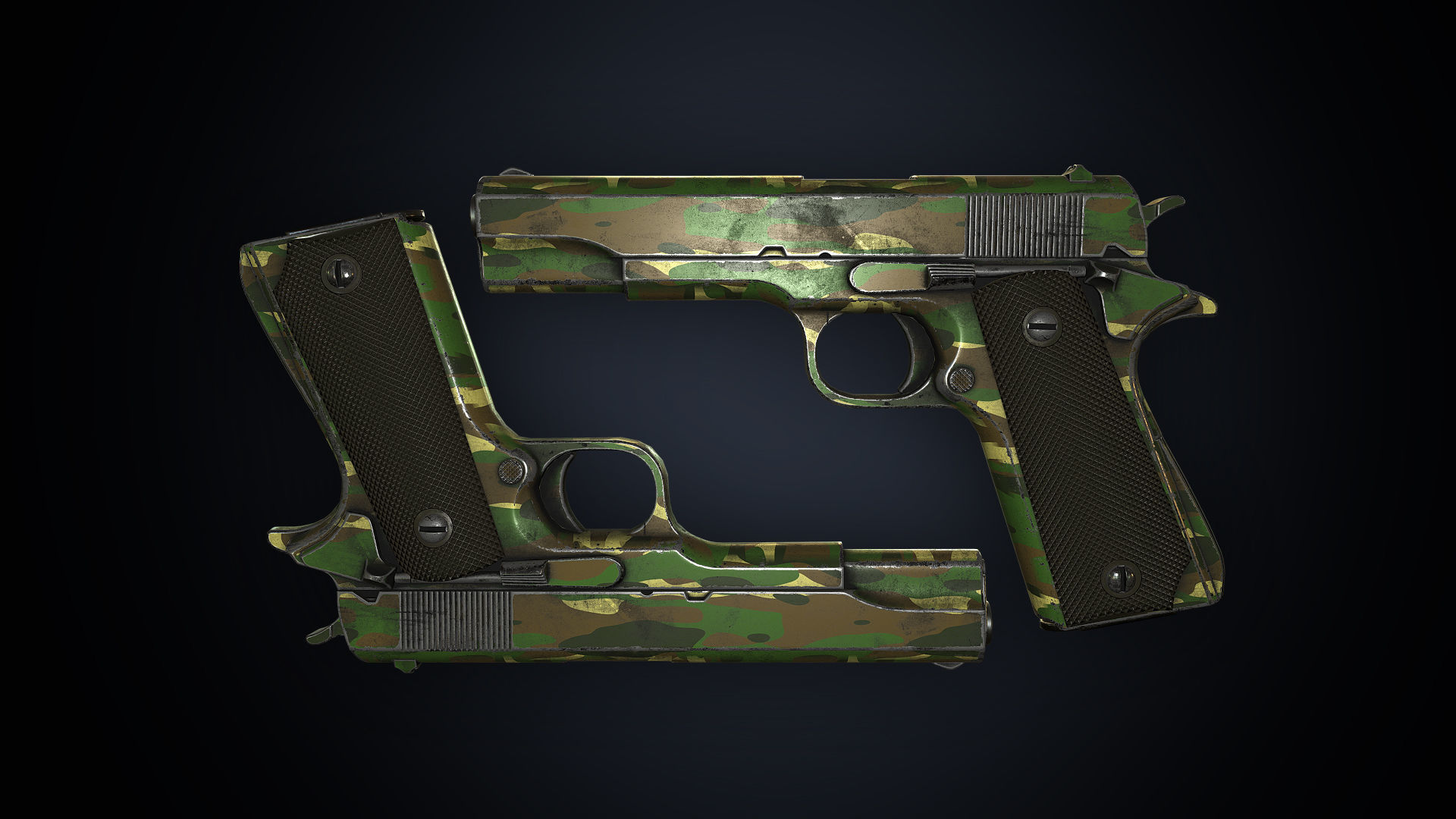 PBR Colt M1911 with Bonus Camo Textures for FPS  Low-poly 3D model_9