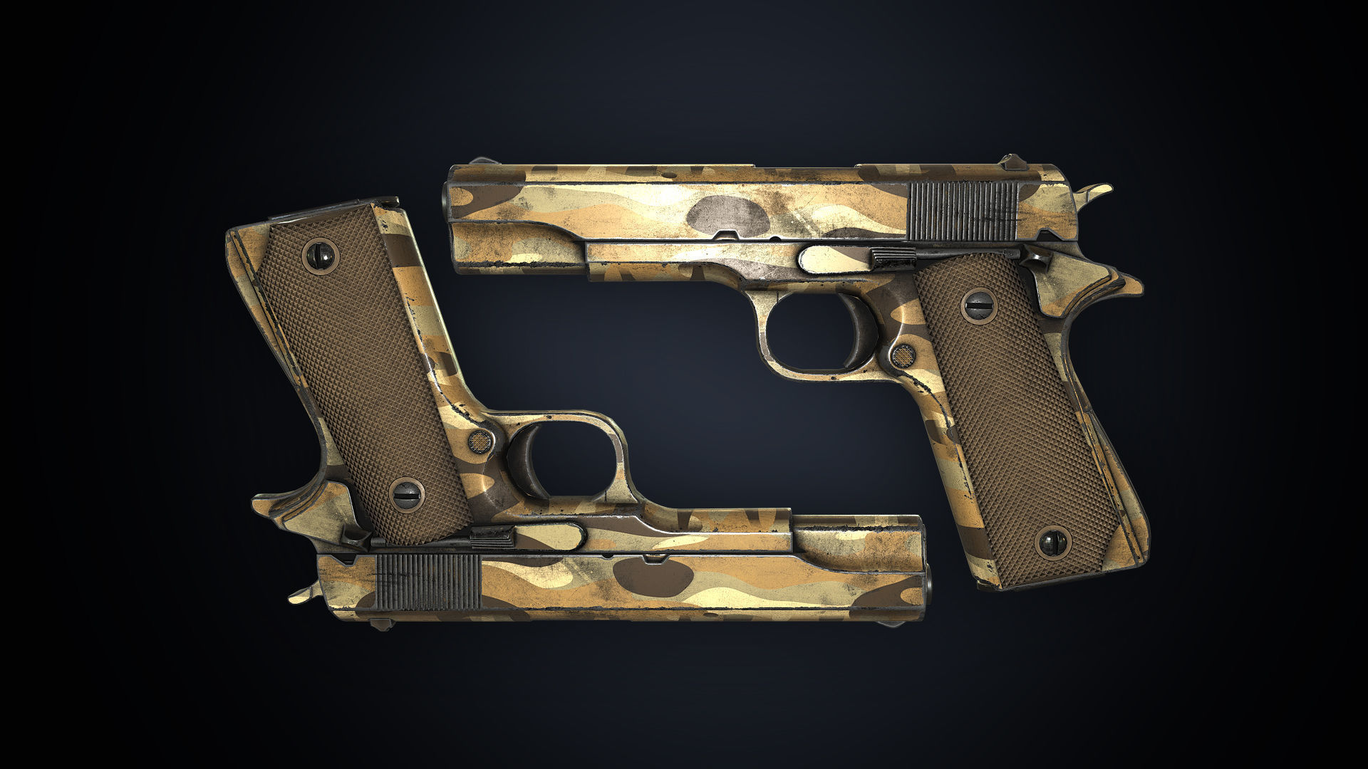 PBR Colt M1911 with Bonus Camo Textures for FPS  Low-poly 3D model_6