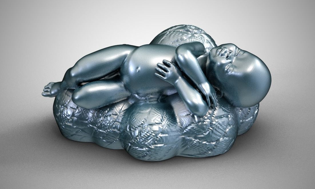 Baby Sleeping On Cloud 3D print model_3