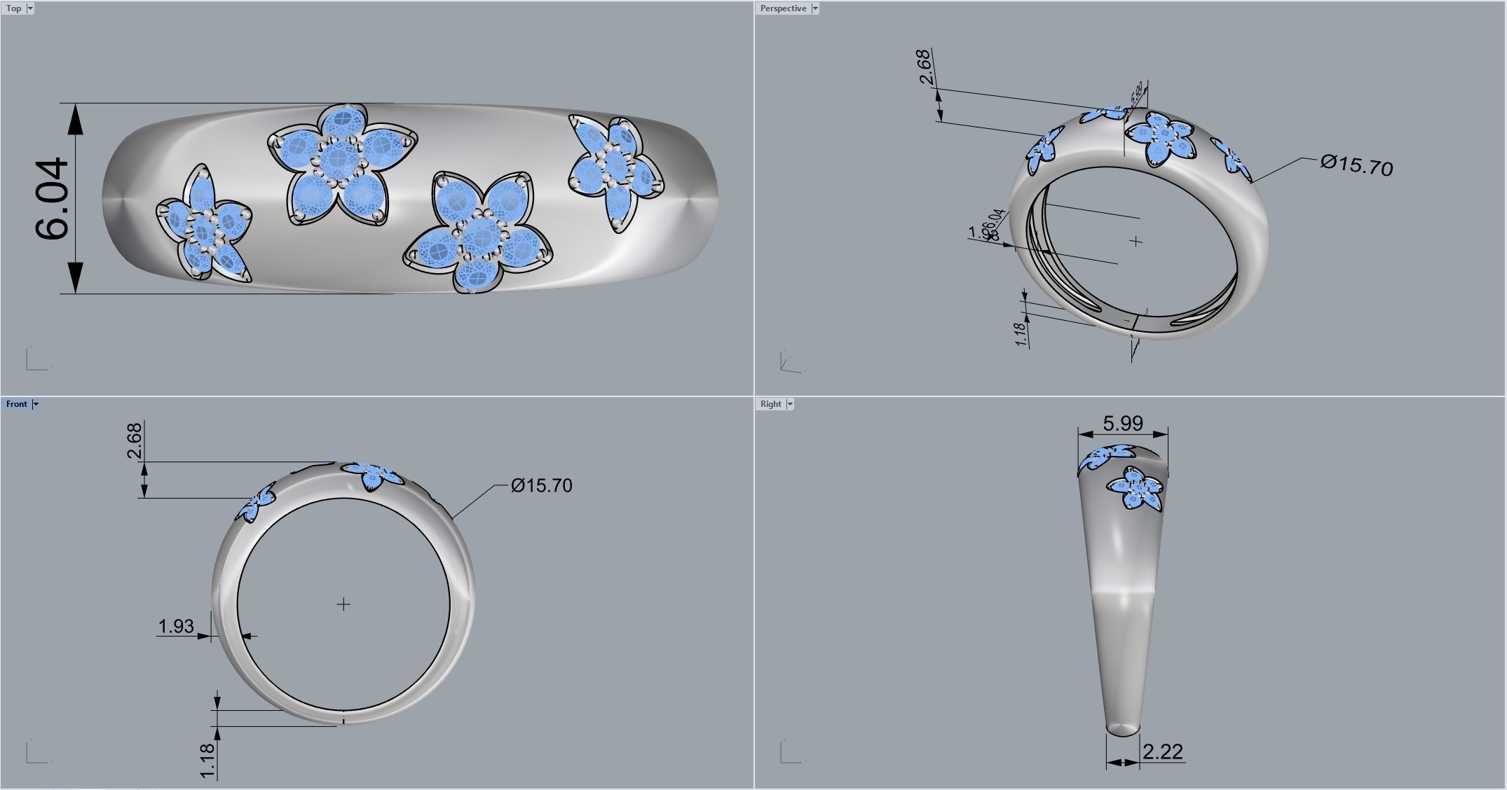 Ring with flower 3D print model_2