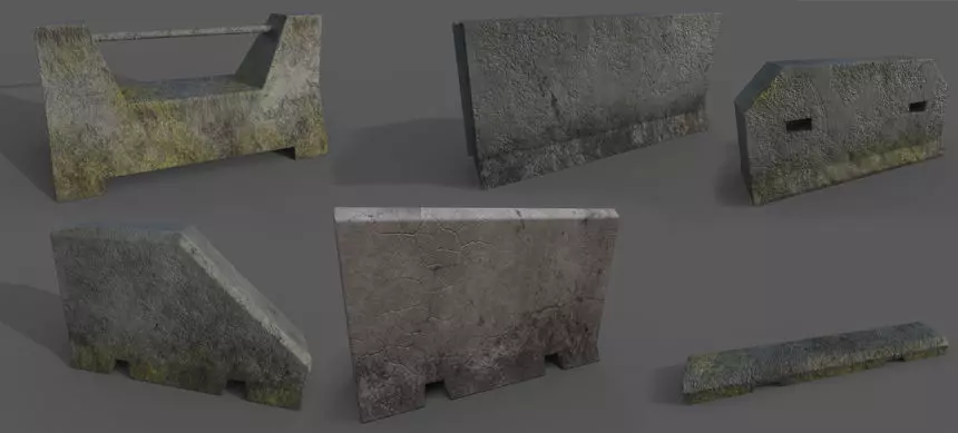 Concrete Barrier Collection Low-poly 3D model_0