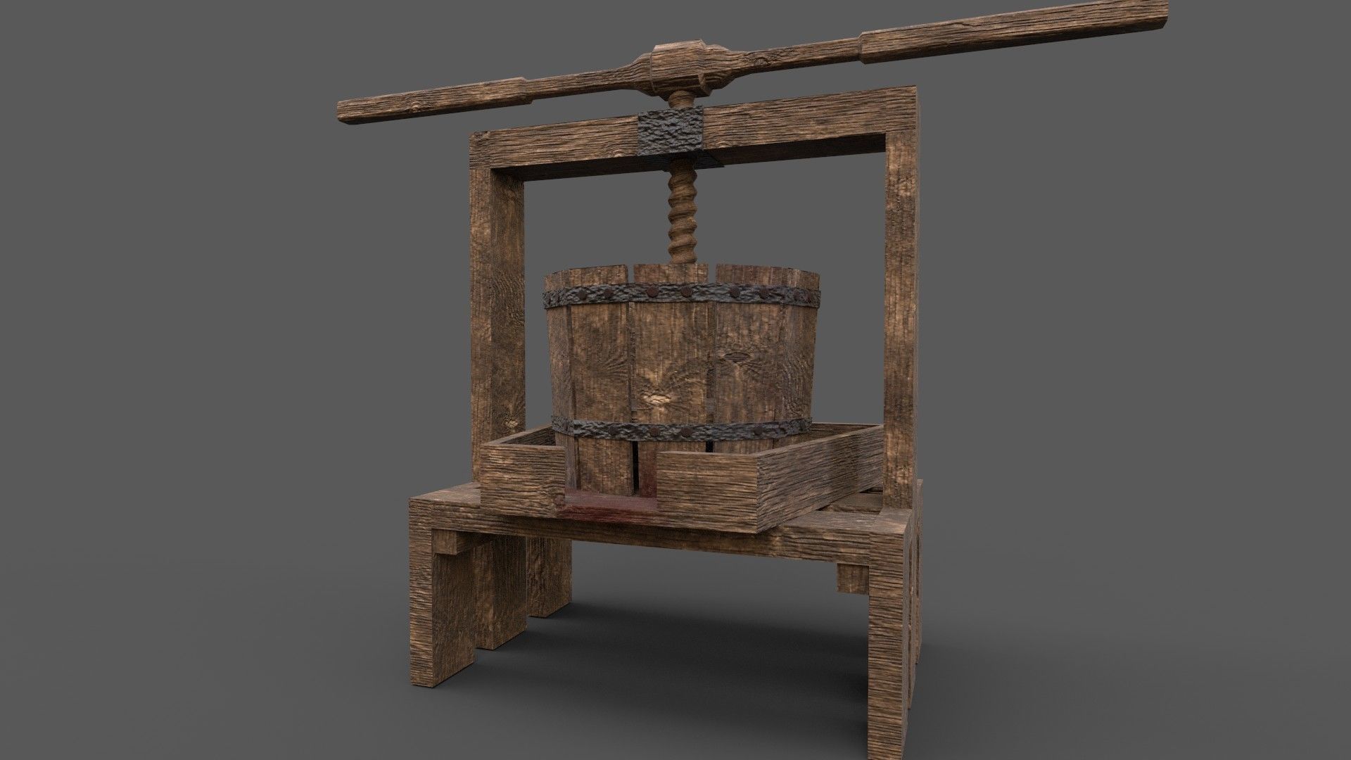 Medieval Wine Press Low-poly 3D model_3