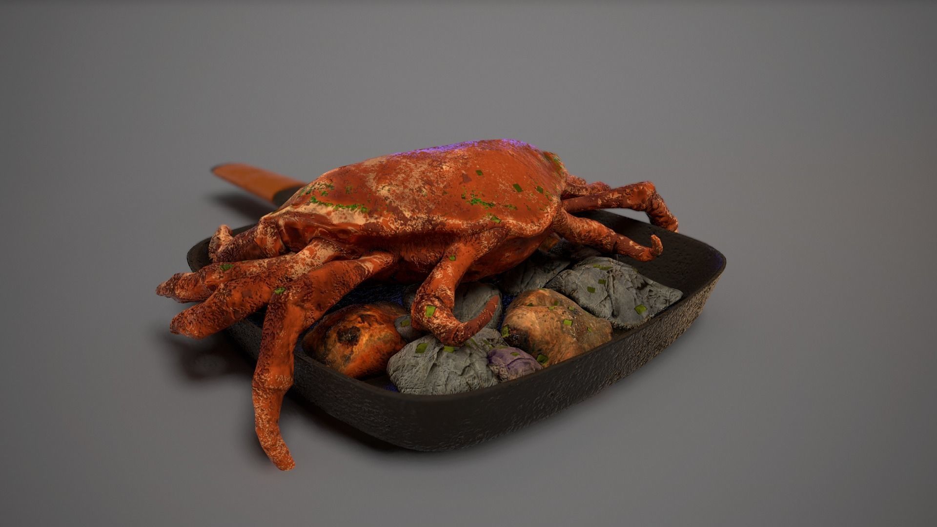 Boiled Crab in a Frying Pan 3D model_2