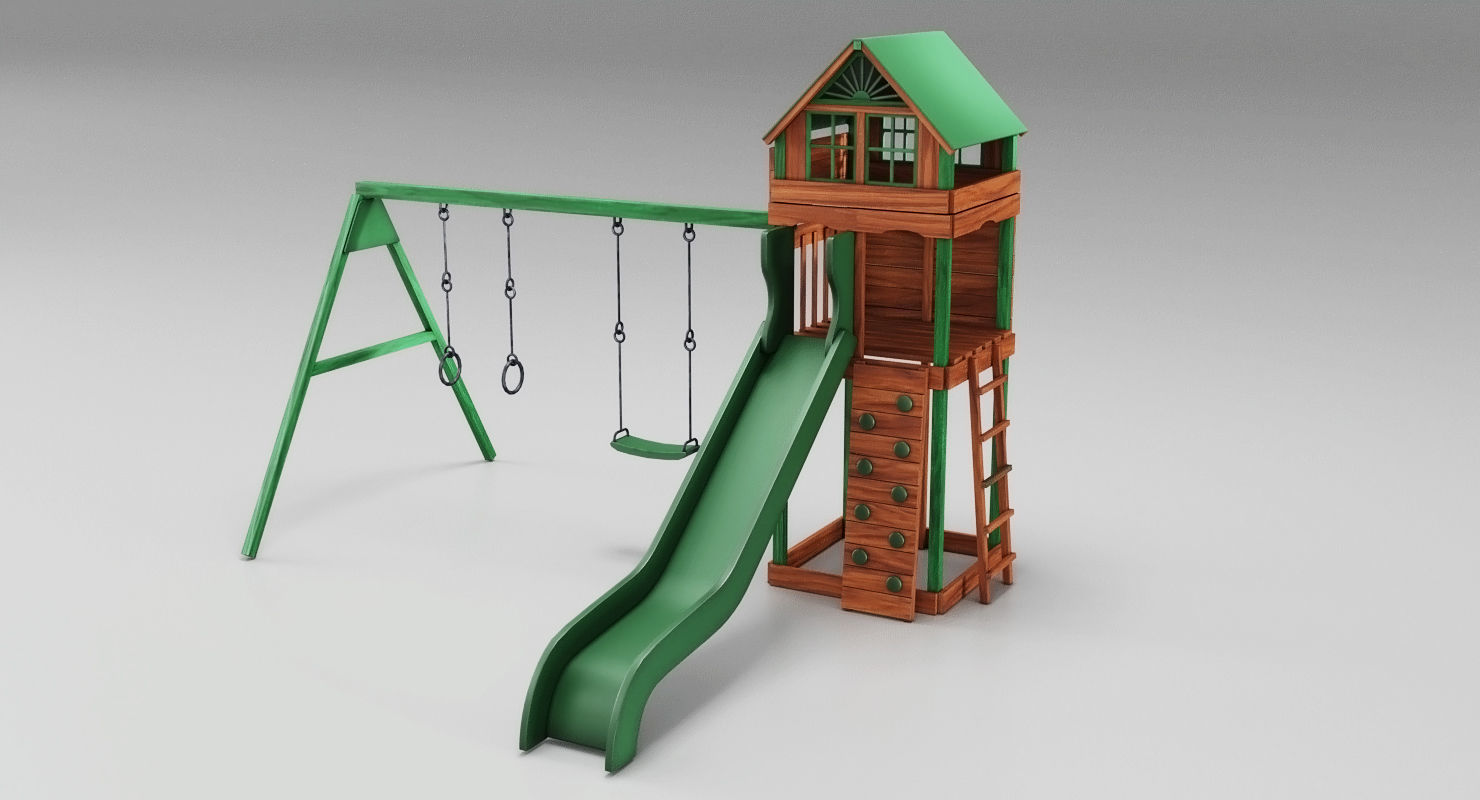 Cheerful green slides Low-poly 3D model_3