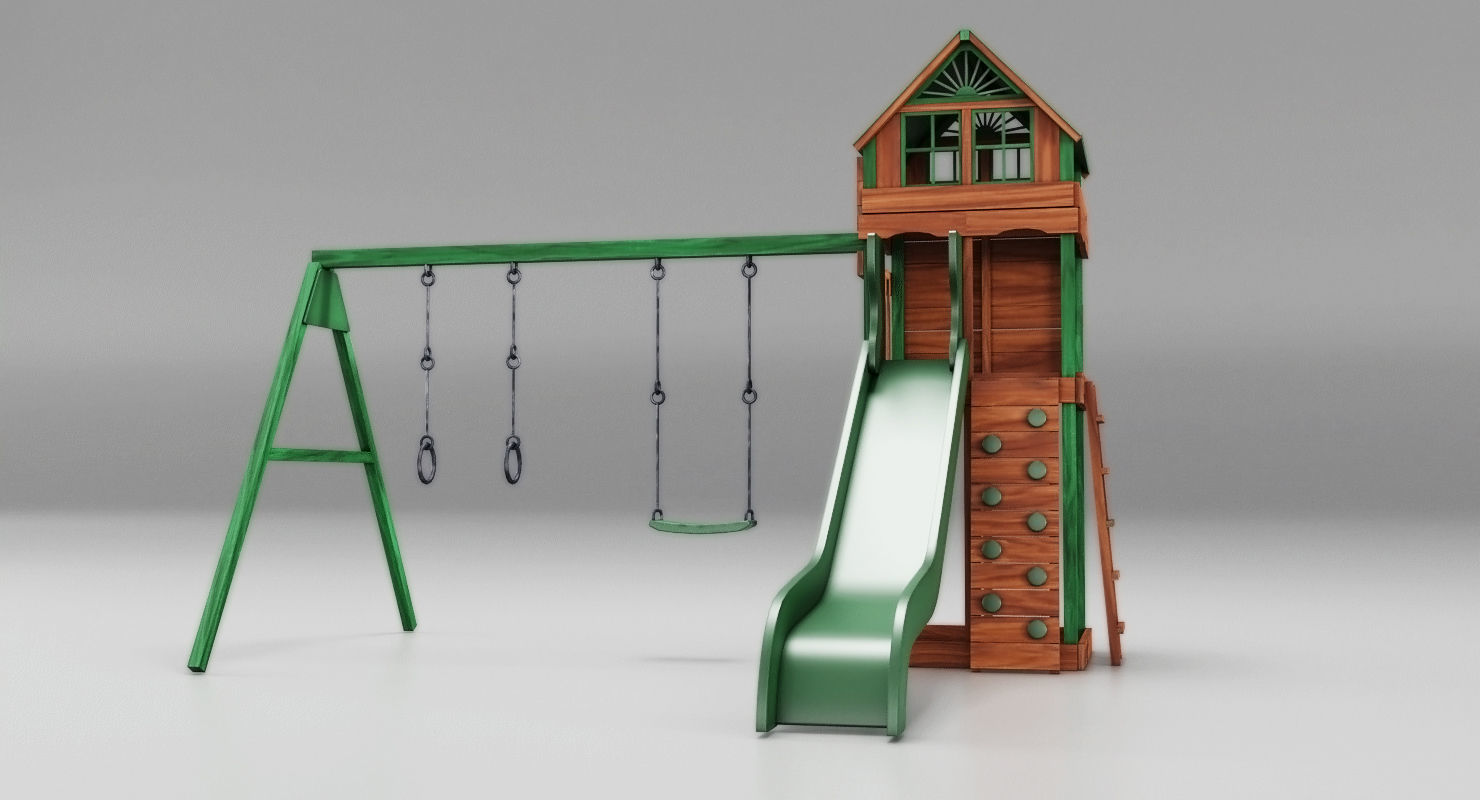 Cheerful green slides Low-poly 3D model_4