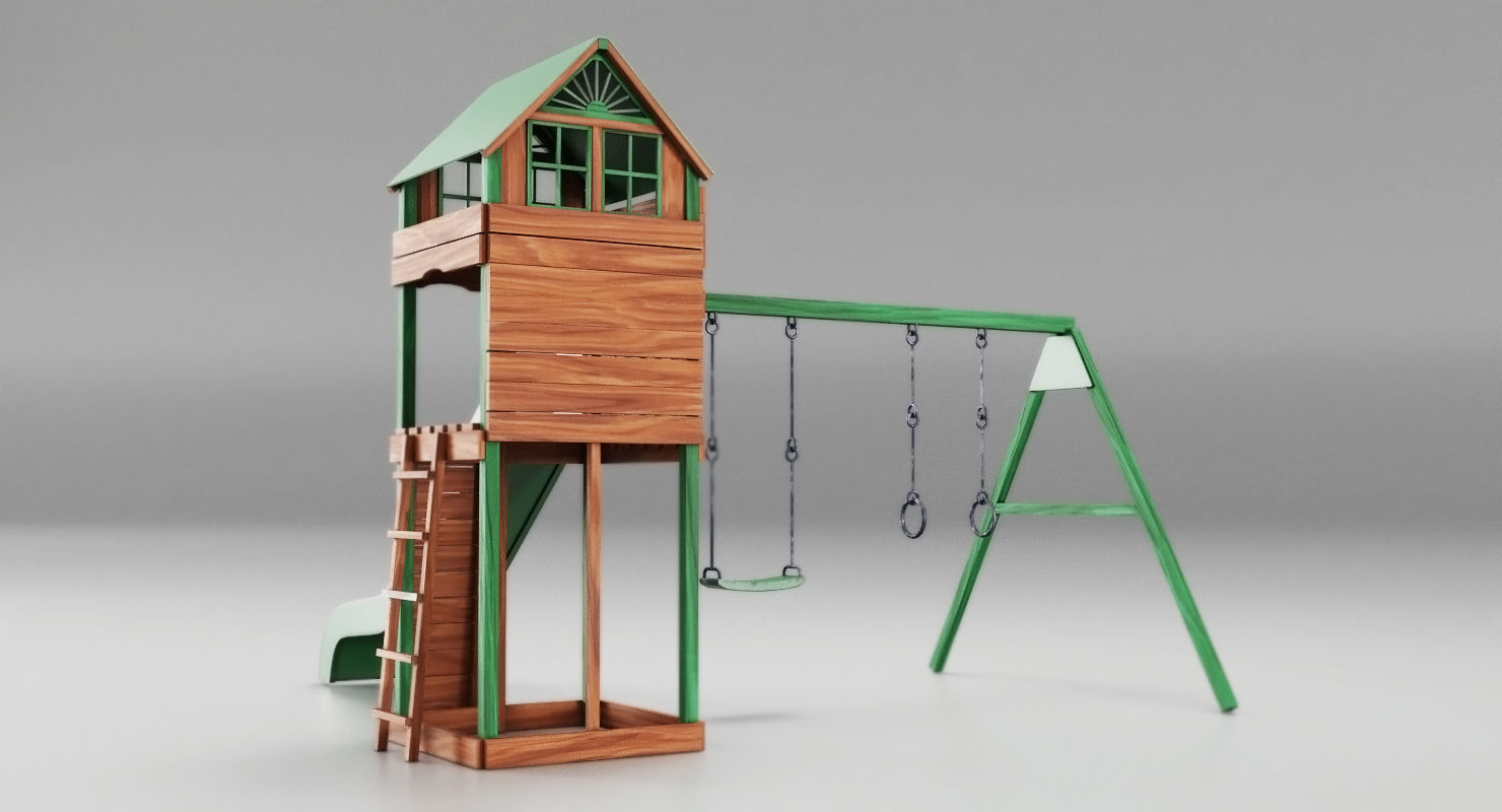 Cheerful green slides Low-poly 3D model_6