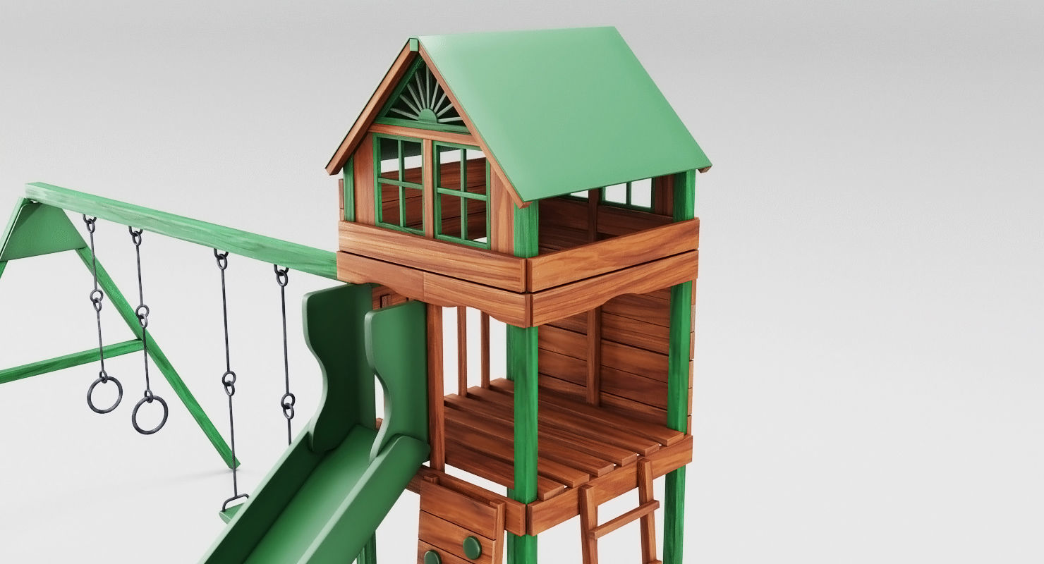 Cheerful green slides Low-poly 3D model_7