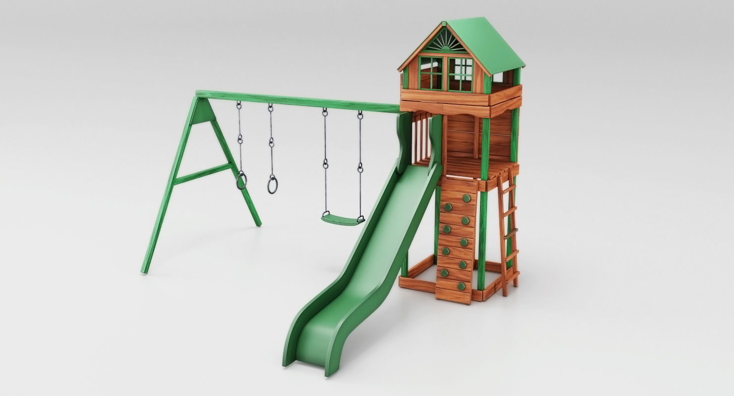 Cheerful green slides Low-poly 3D model_2