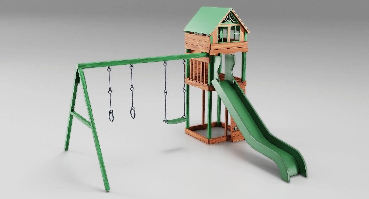 Cheerful green slides Low-poly 3D model_5