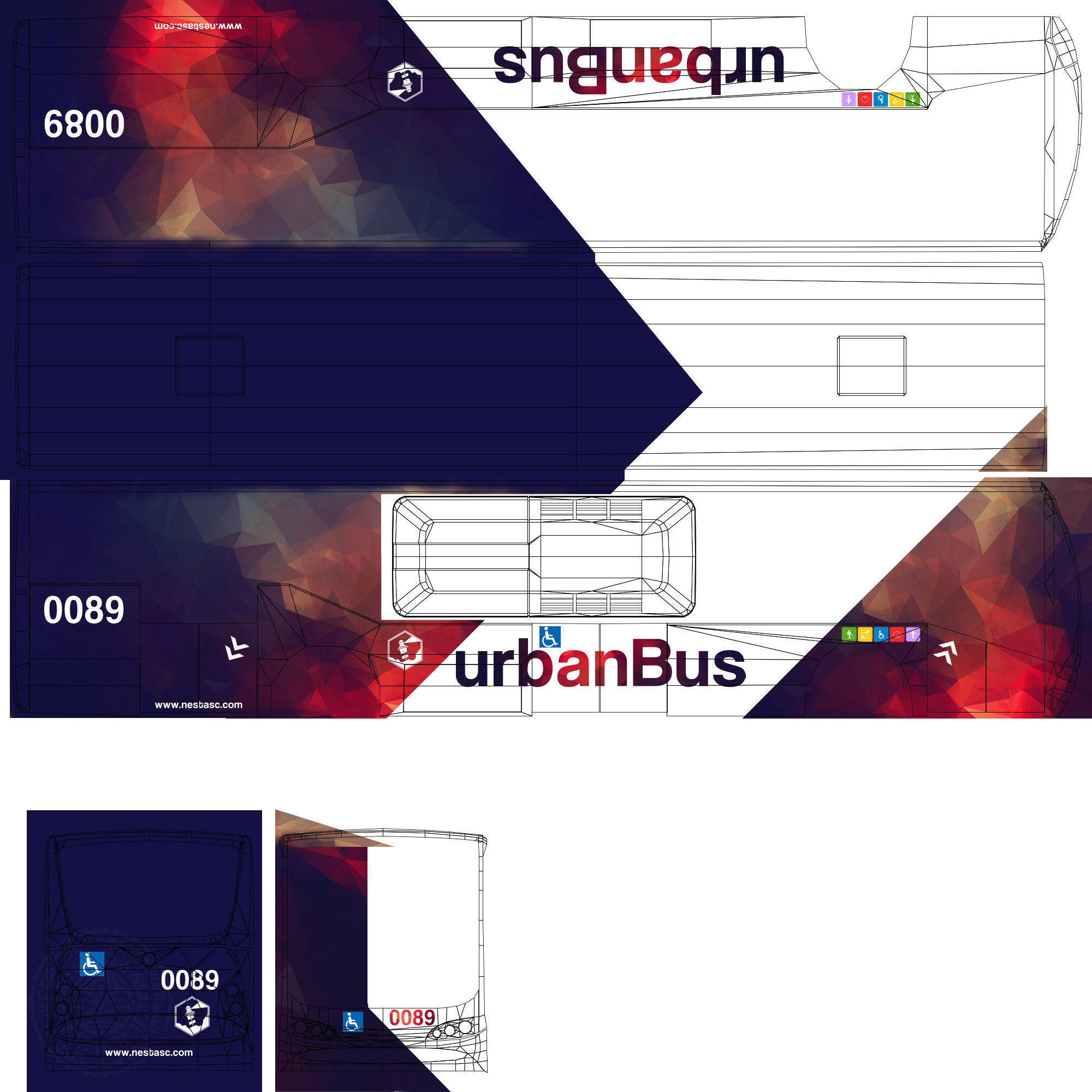Urban Bus Low-poly 3D model_8