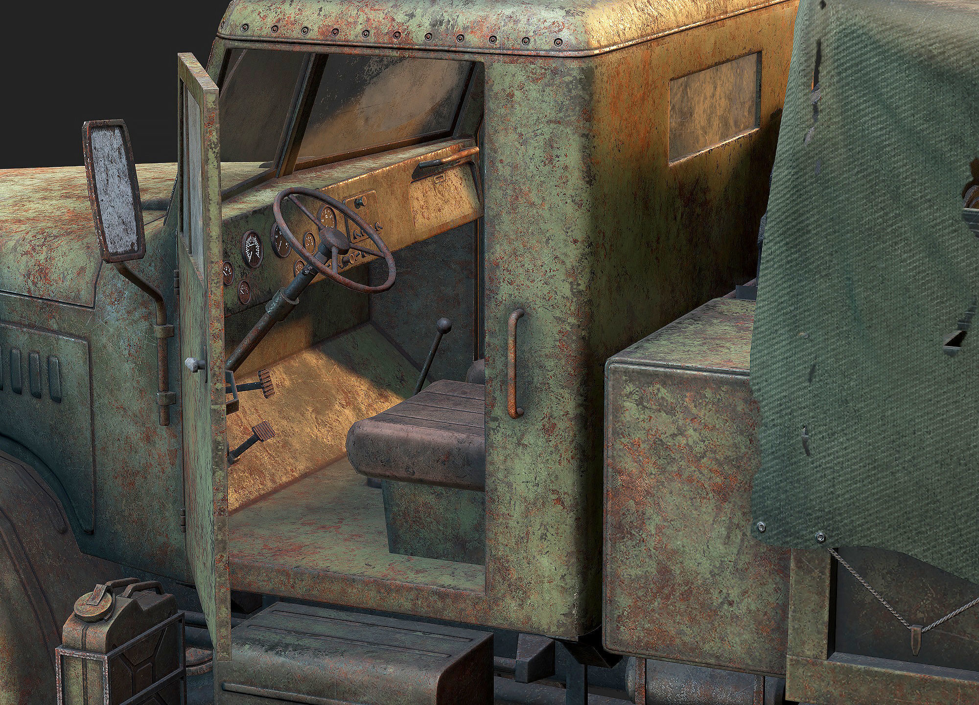 Low Poly Kraz 255 Flatbed Rusted Low-poly 3D model_11