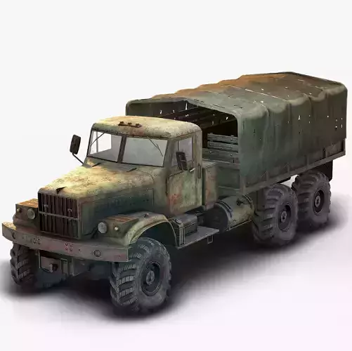 Low Poly Kraz 255 Flatbed Rusted Low-poly 3D model