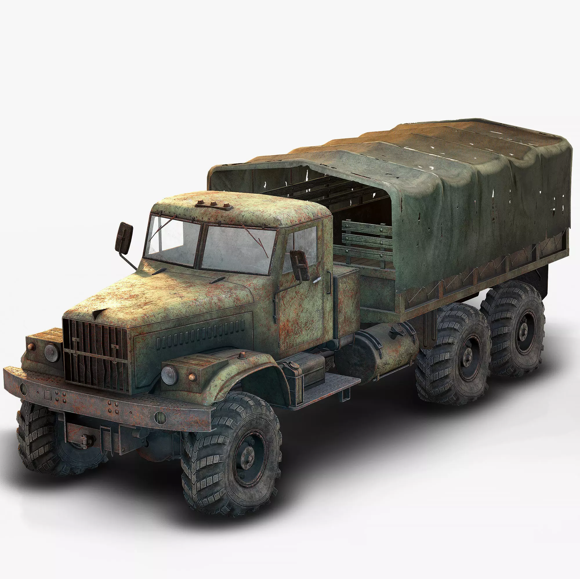 Low Poly Kraz 255 Flatbed Rusted Low-poly 3D model_0