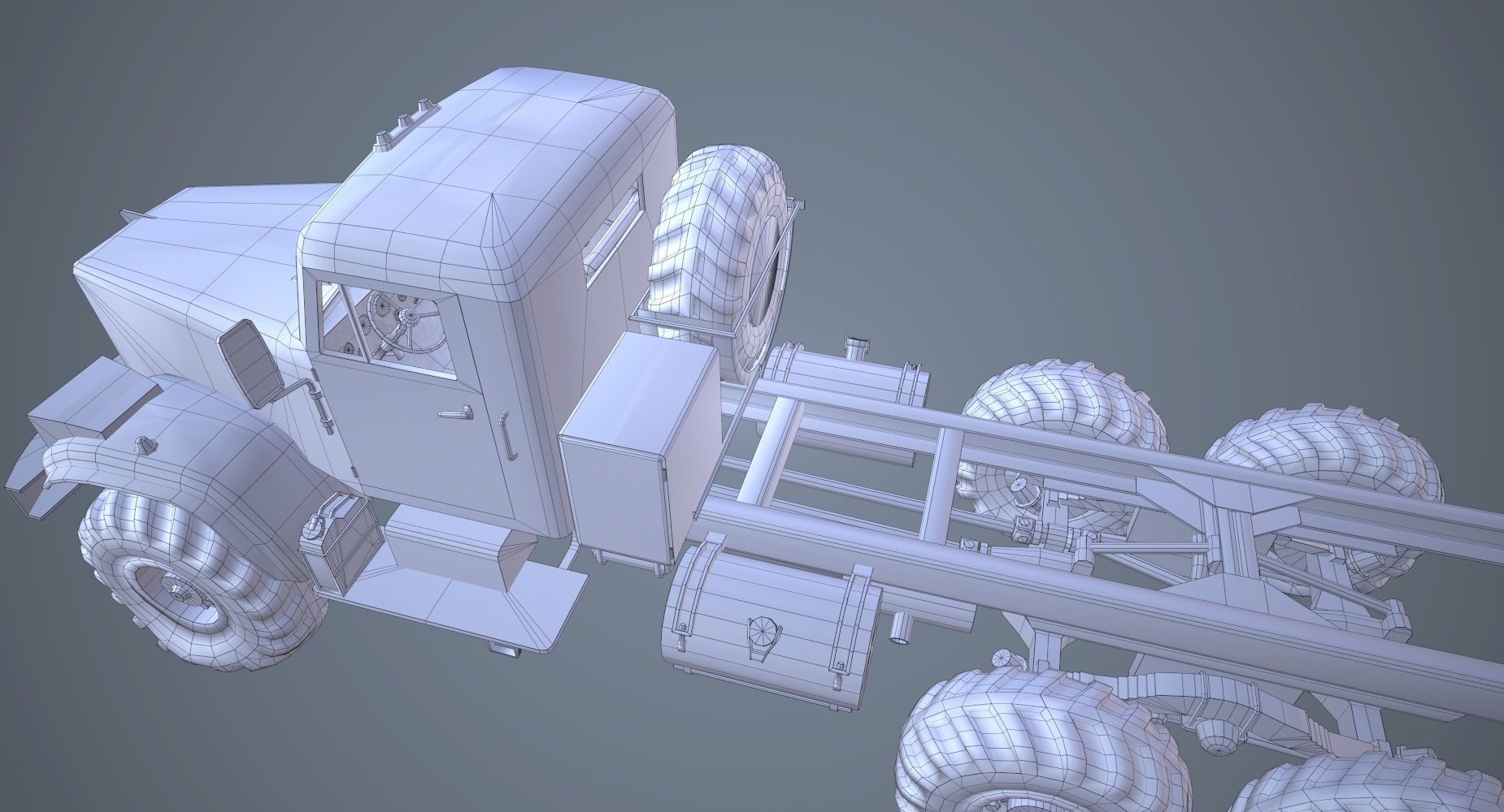 Low Poly Kraz 255 Flatbed Rusted Low-poly 3D model_15