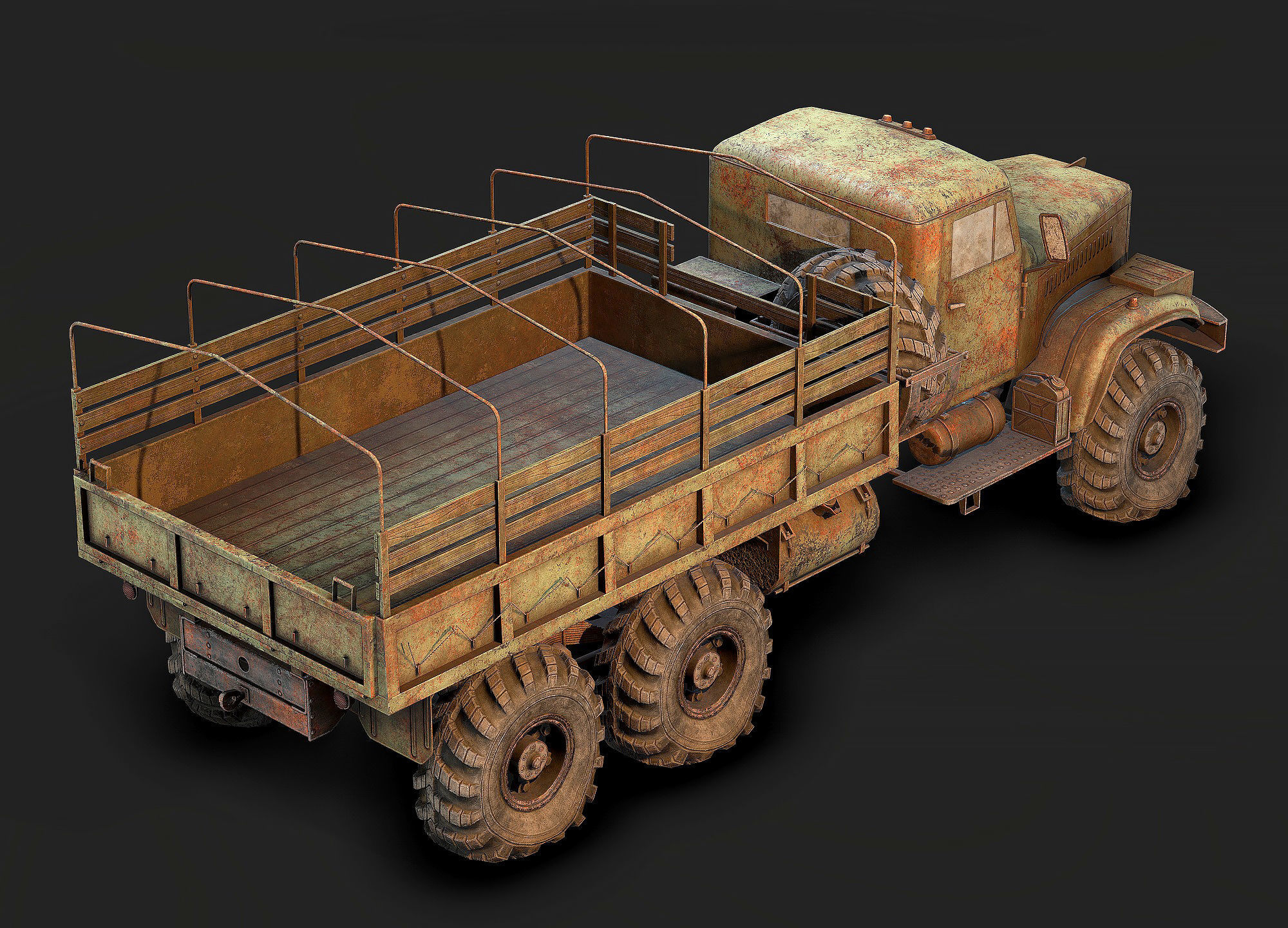 Low Poly Kraz 255 Flatbed Rusted Low-poly 3D model_8