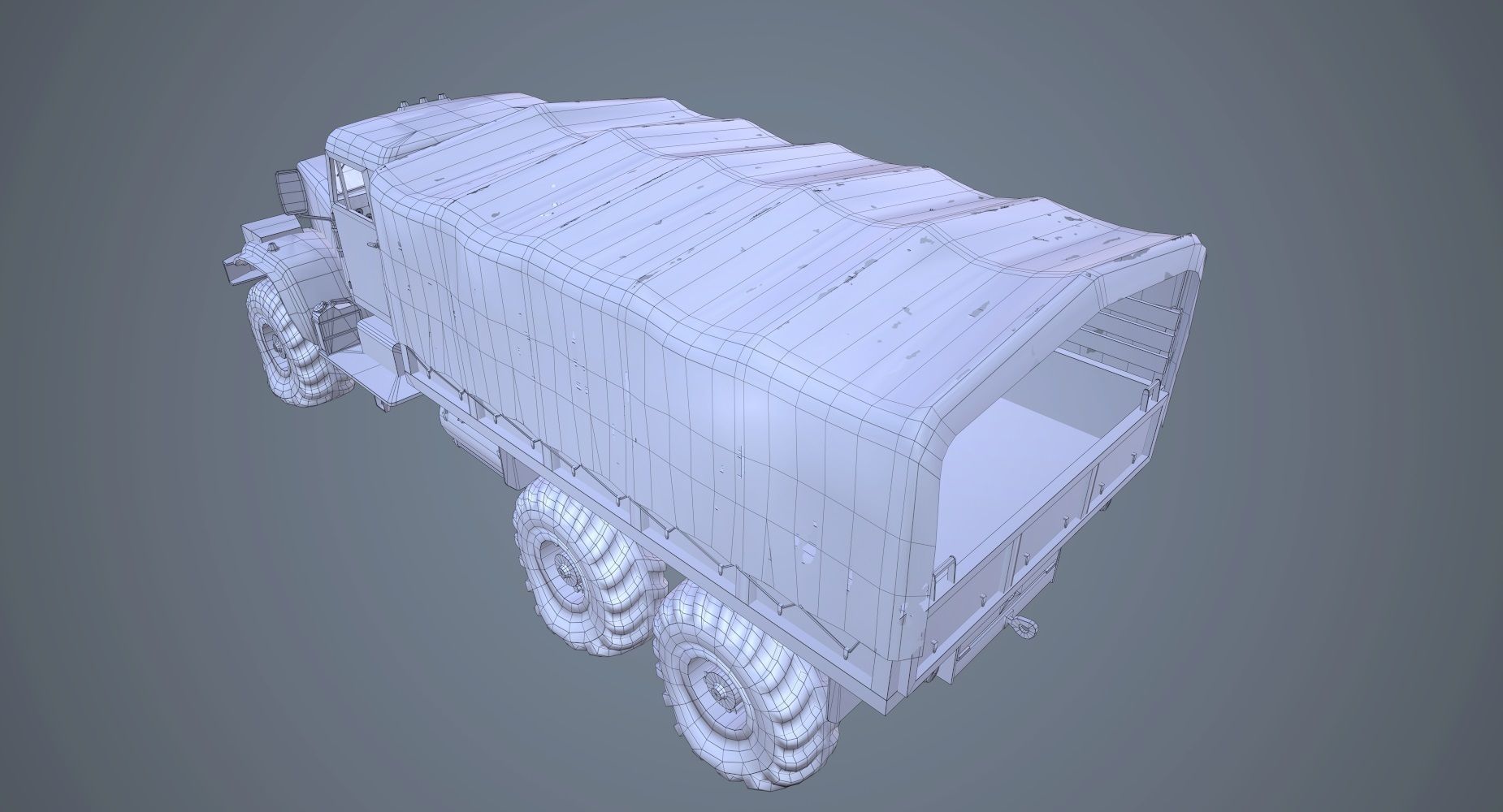 Low Poly Kraz 255 Flatbed Rusted Low-poly 3D model_16
