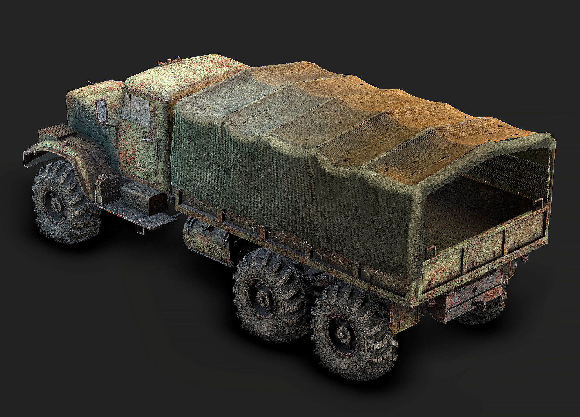 Low Poly Kraz 255 Flatbed Rusted Low-poly 3D model_4