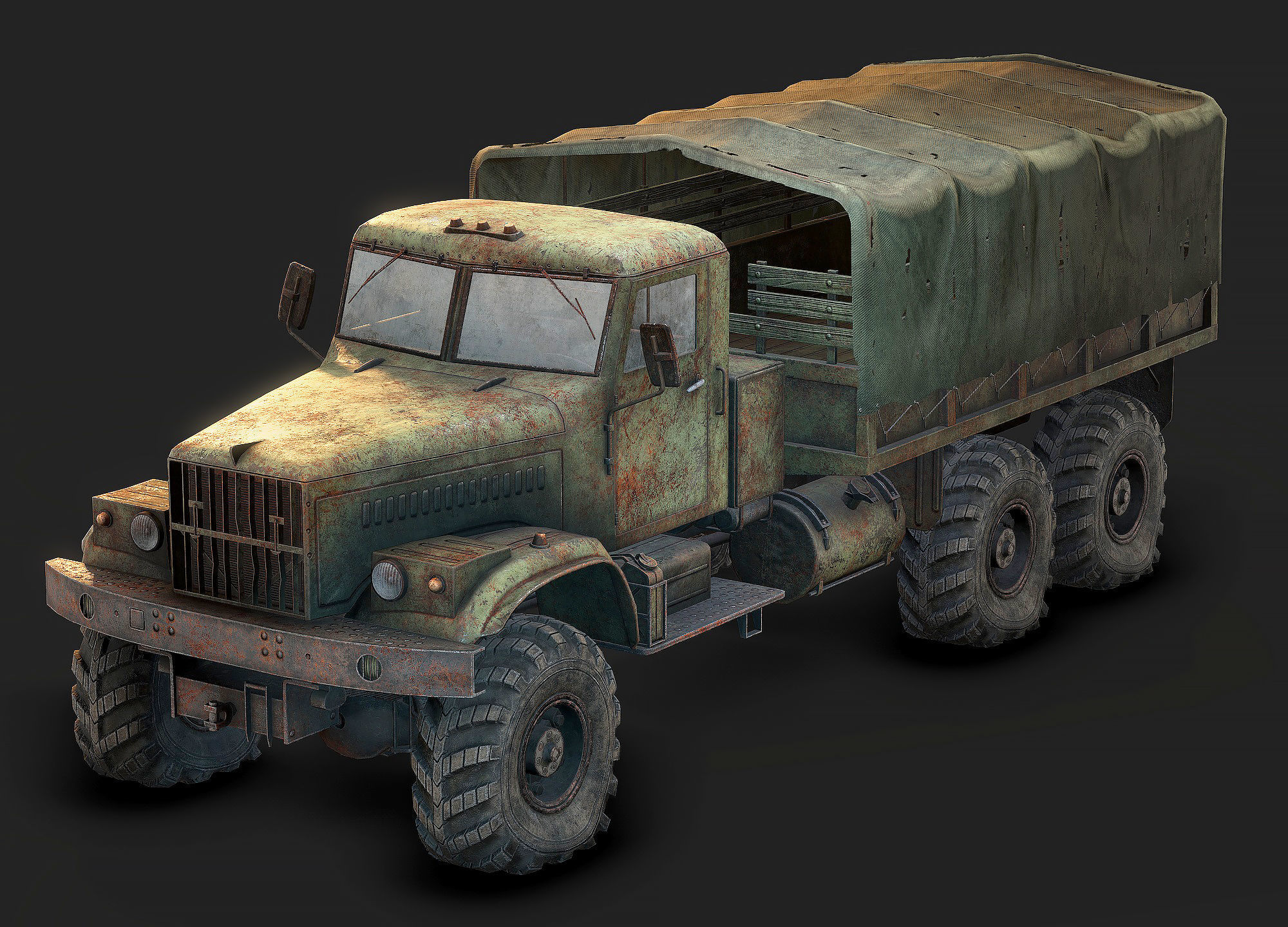 Low Poly Kraz 255 Flatbed Rusted Low-poly 3D model_1