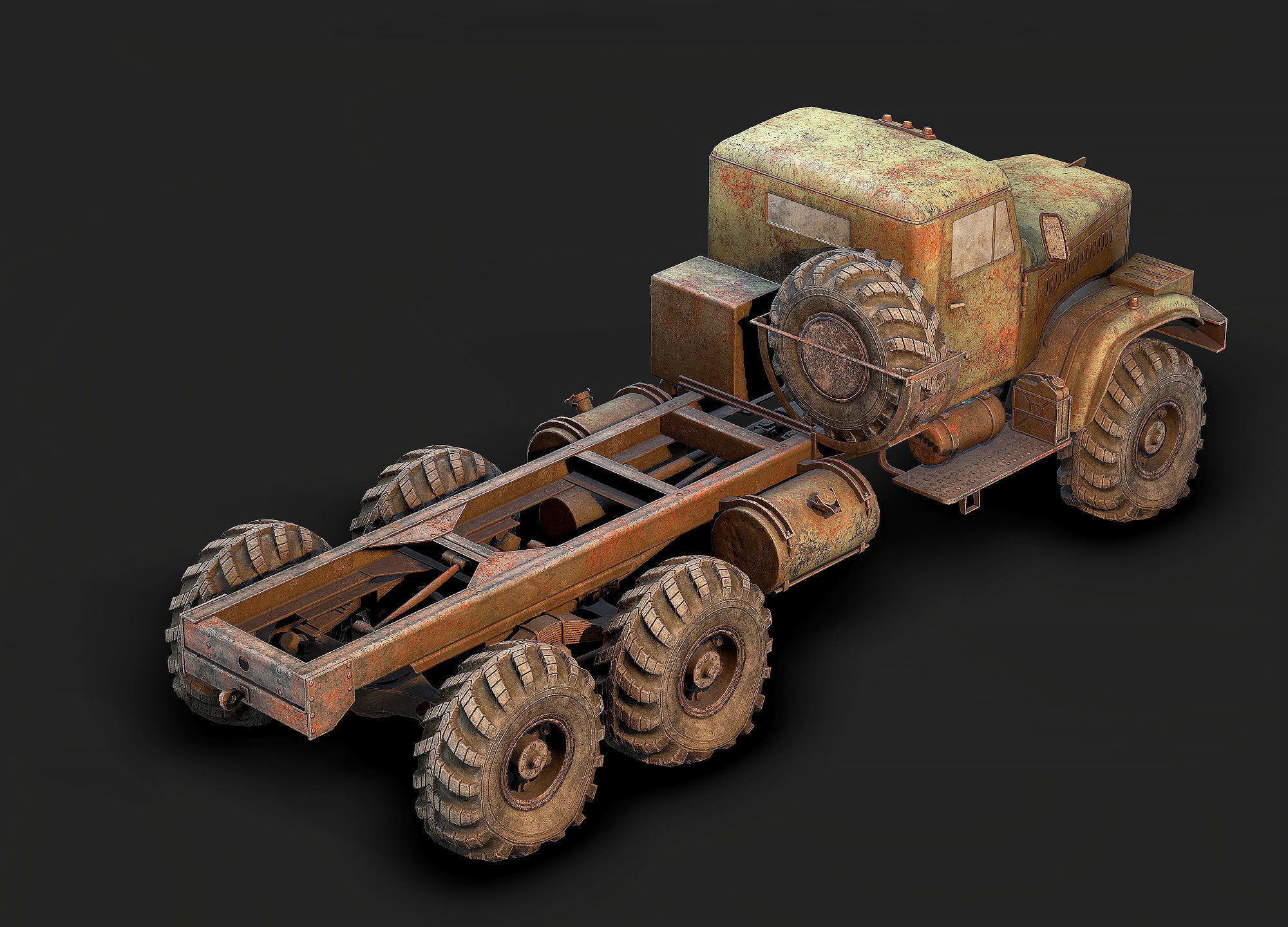 Low Poly Kraz 255 Flatbed Rusted Low-poly 3D model_9